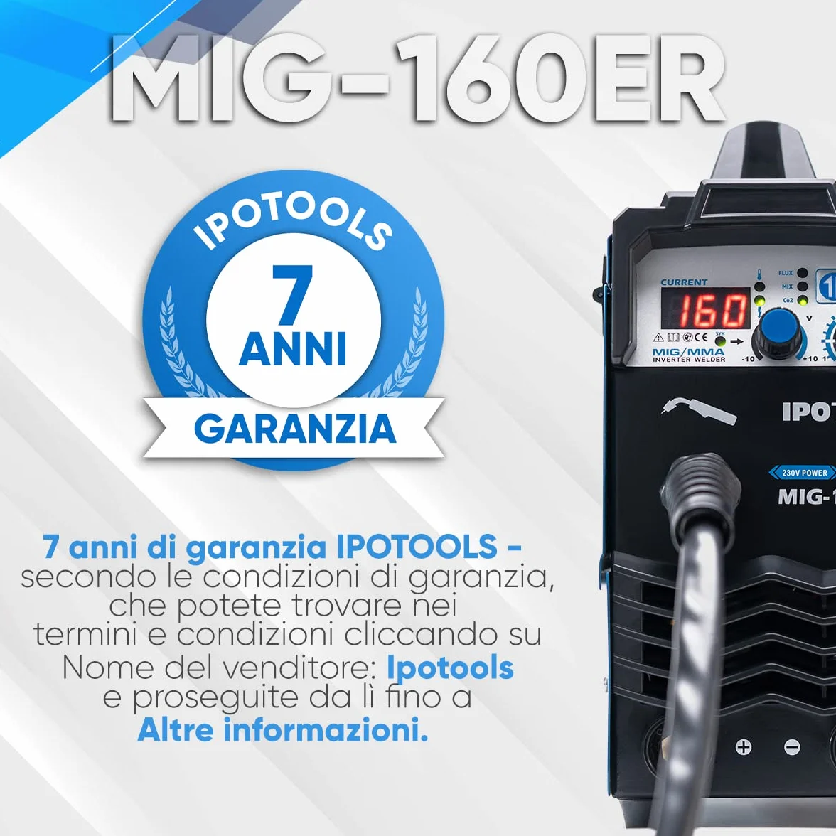 IPOTOOLS MIG-160ER Saldatrice MIG MAG 160A 230V IGBT 3 in 1 MMA Flux