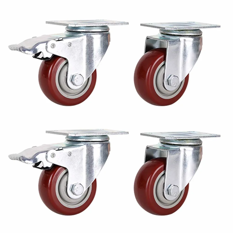 Ruote girevoli resistenti da 65 mm, capacità di 360 kg, ruote per trasporto industriale, con freno, in nylon poliuretanico silenzioso, ideali per mobili di fabbrica, carrelli, tavoli