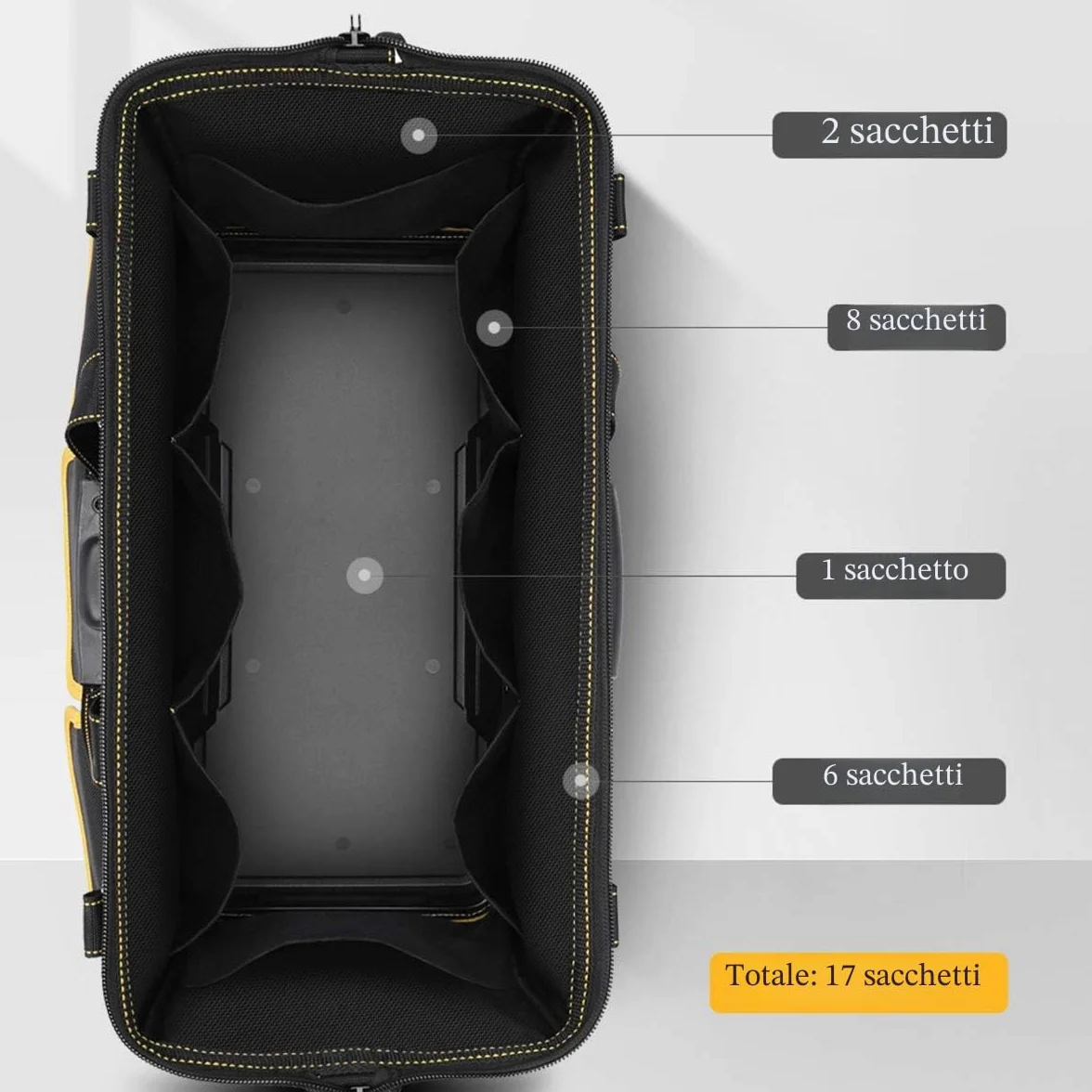 Organizzatore Per Borsa Degli Attrezzi Da 17 Pollici, 43×17×25 Cm, Tracolla Regolabile Organizzatore Per Borsa Degli Attrezzi Per La Casa Fai-da-te E Stoccaggio Dell'attrezzatura Con Tracolla