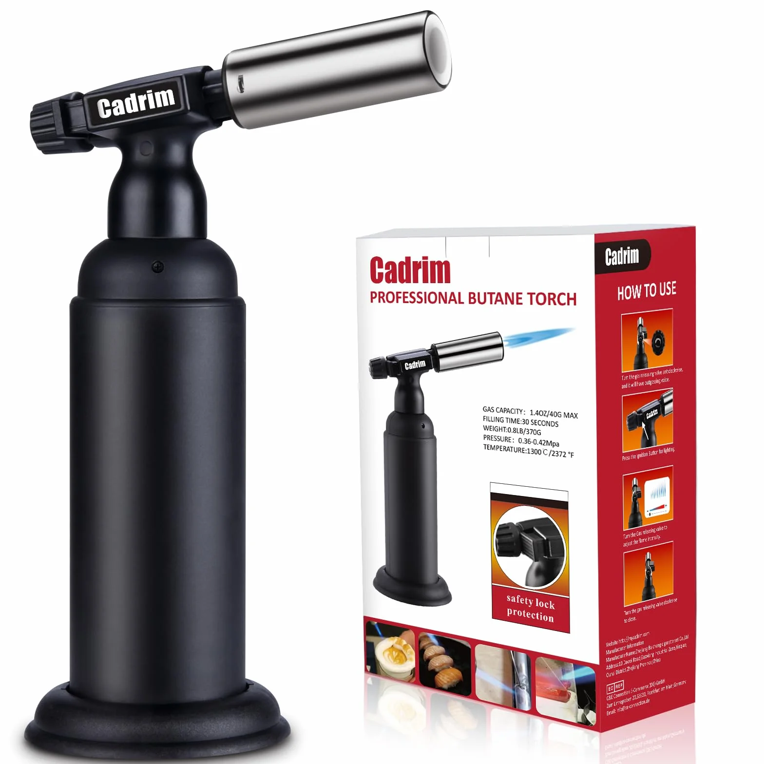 Cadrim Torcia Butano Grande Torcia Professionale Potente Accendino da Cucina Ricaricabile Torcia da Cucina Regolabile per Cottura al Forno Saldatura Artigianato (NO Carburante)