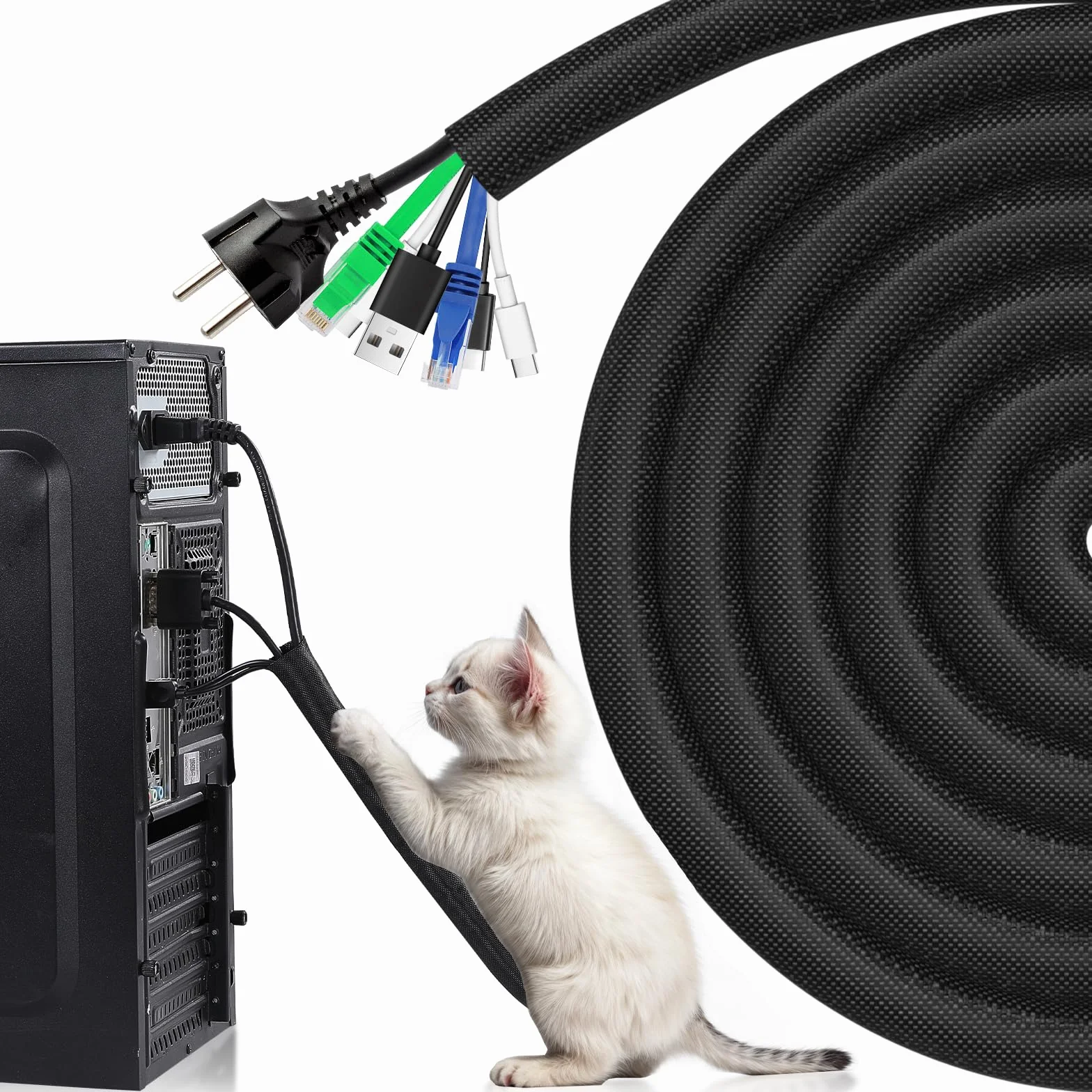 AGPTEK Guaina per Cavi Autorichiudente 13mm-3m Rivestimento Flessibile in Tessuto per Fili Elettrici