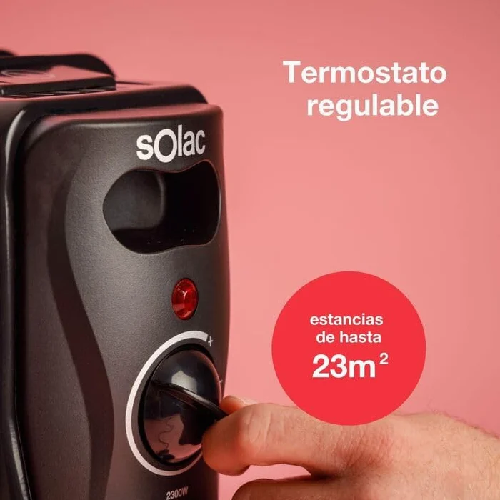 Solac - Radiatore elettrico ad olio 2300 W | 11 moduli | Basso consumo | fino a 23 m² | 3 livelli | Termostato regolabile | Sistema di sicurezza protezione surriscaldamento | Riscaldatore | Nero