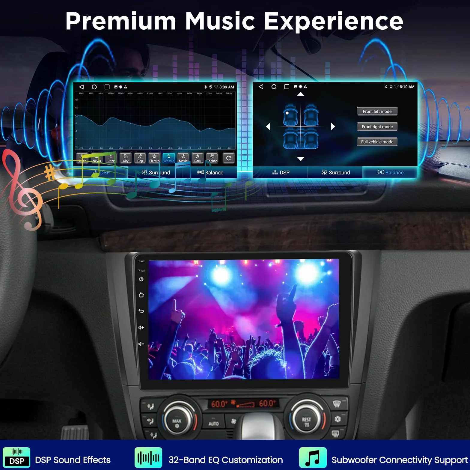 Autoradio Android per BMW Serie 1 E81 E82 E87 E88 2004-2012, Stereo touchscreen 9 pollici 2,5D con CarPlay e Android Auto wireless, Navigazione GPS, WiFi, DSP 32 bande + Telecamera posteriore AHD
