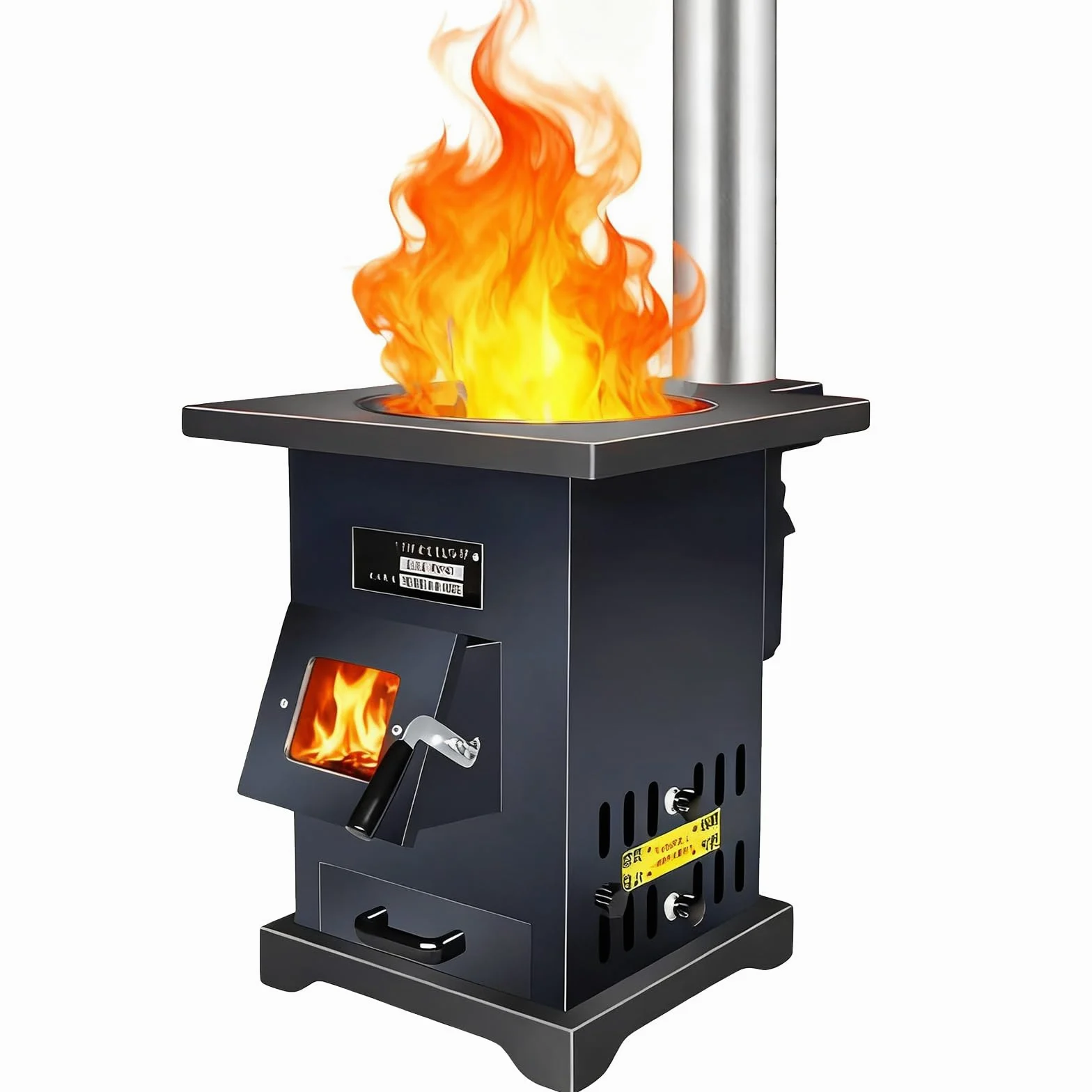 Stufa a legna resistente, rivestimento interno in ghisa, corpo in acciaio, stufa a legna con tubi per camino e forno per riscaldamento interno ad alta efficienza energetica