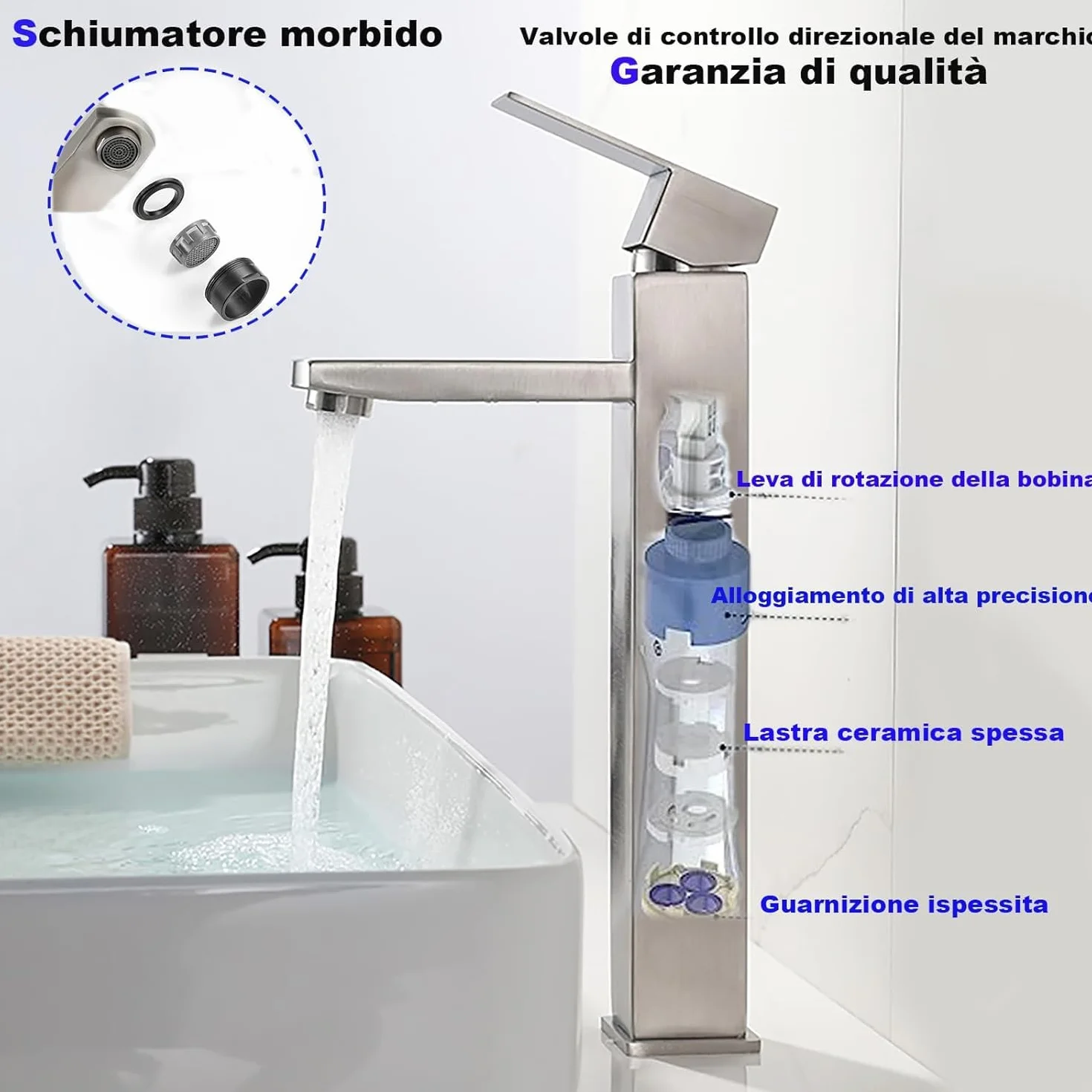 rubinetto di miscelazione in acciaio inox caldo e freddo di alto stile, antigoccia con miscelatore monocomando silenzioso per bagno, lavabo, piccola cucina (spazzolato-h)