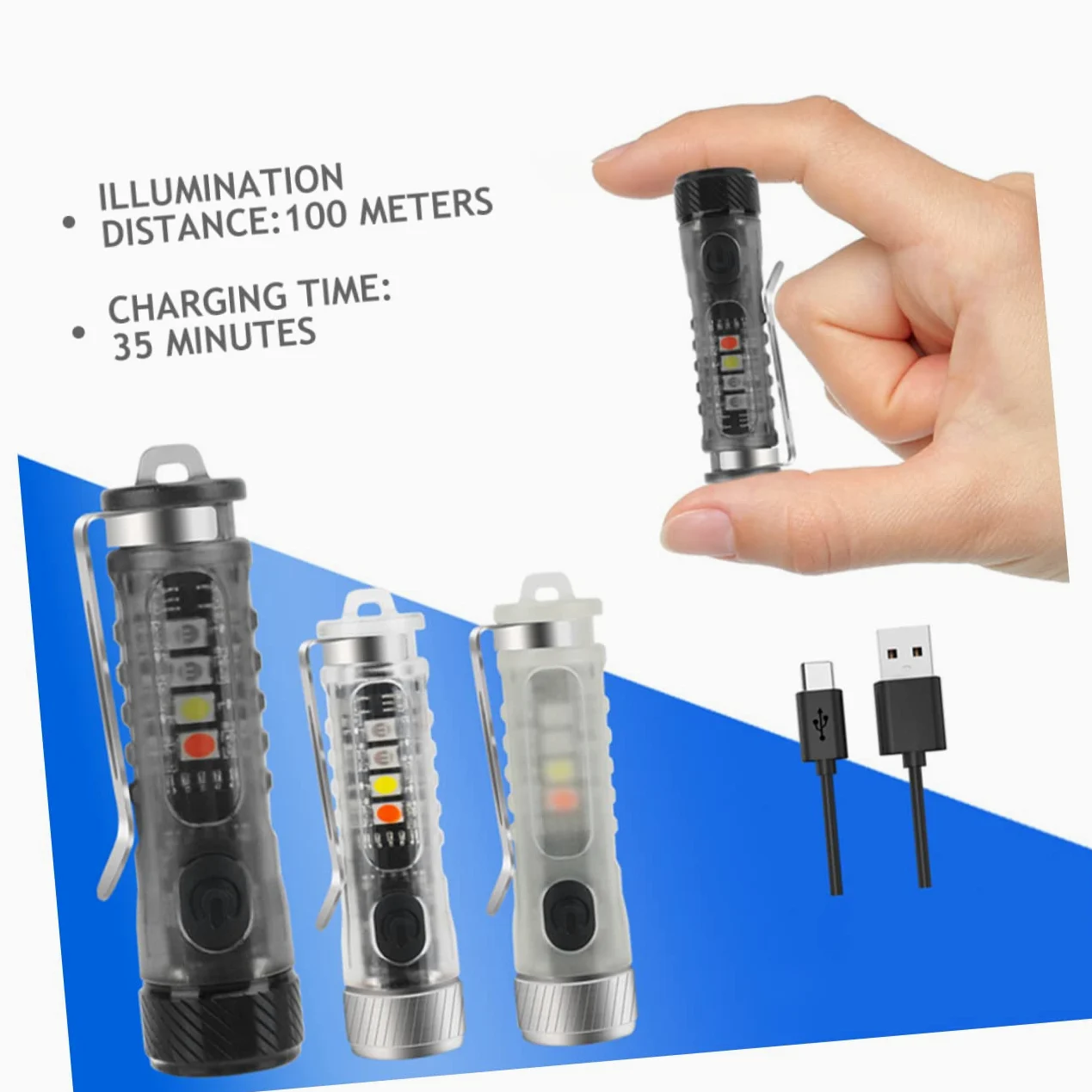 BESPORTBLE 4pezzi Mini Torcia Ricaricabile Led Portachiavi Leggera e Compatta Modalità Di Illuminazione Per Esterni Per Campeggio e Attività All Aperto