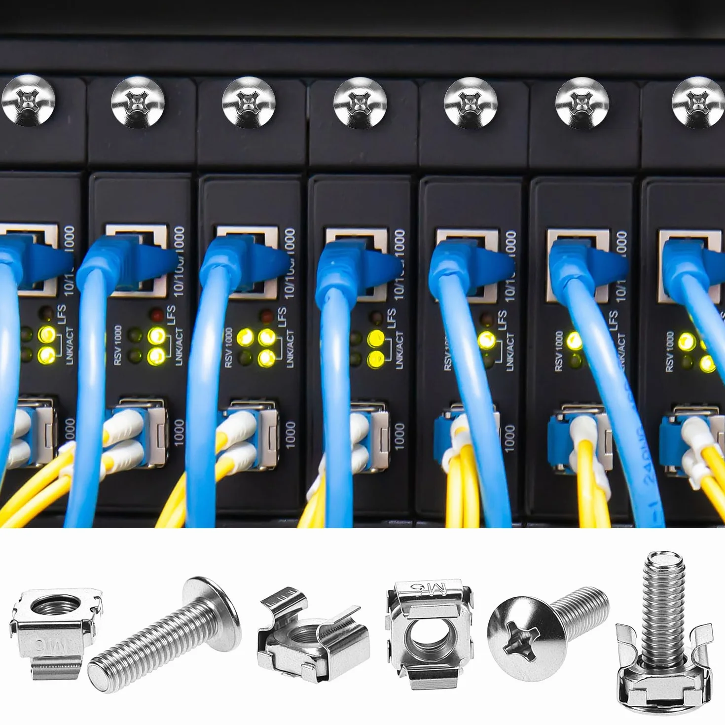 QWORK 110 pezzi M6 x 20 mm dadi viti rondelle acciaio al carbonio per montaggio rack server audio