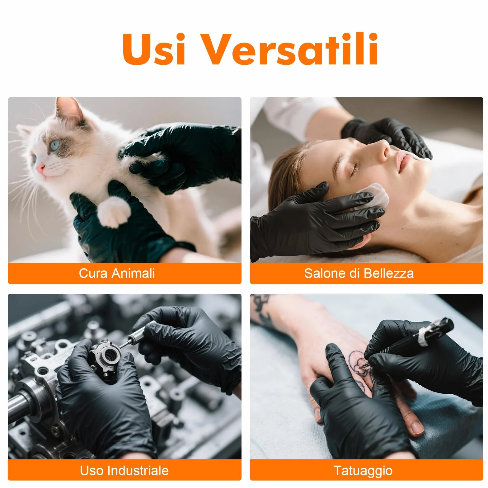 GRIFEMA Guanti in Nitrile Neri 100 Pezzi Taglia, Monouso Senza Polvere e Lattice, Uso Alimentare, Alta Sensibilità Tattile, EN 455/374-M