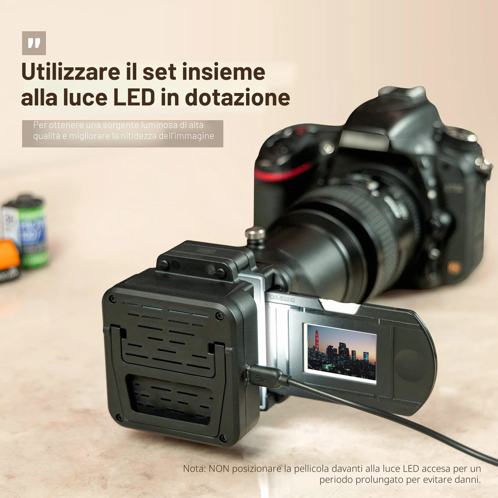 JJC - Adattatore per digitalizzazione di pellicole ES-2 con set di luci LED USB 6500K, scanner per la copia di pellicole negative Converti negativi da 35 mm in JPEG digitale