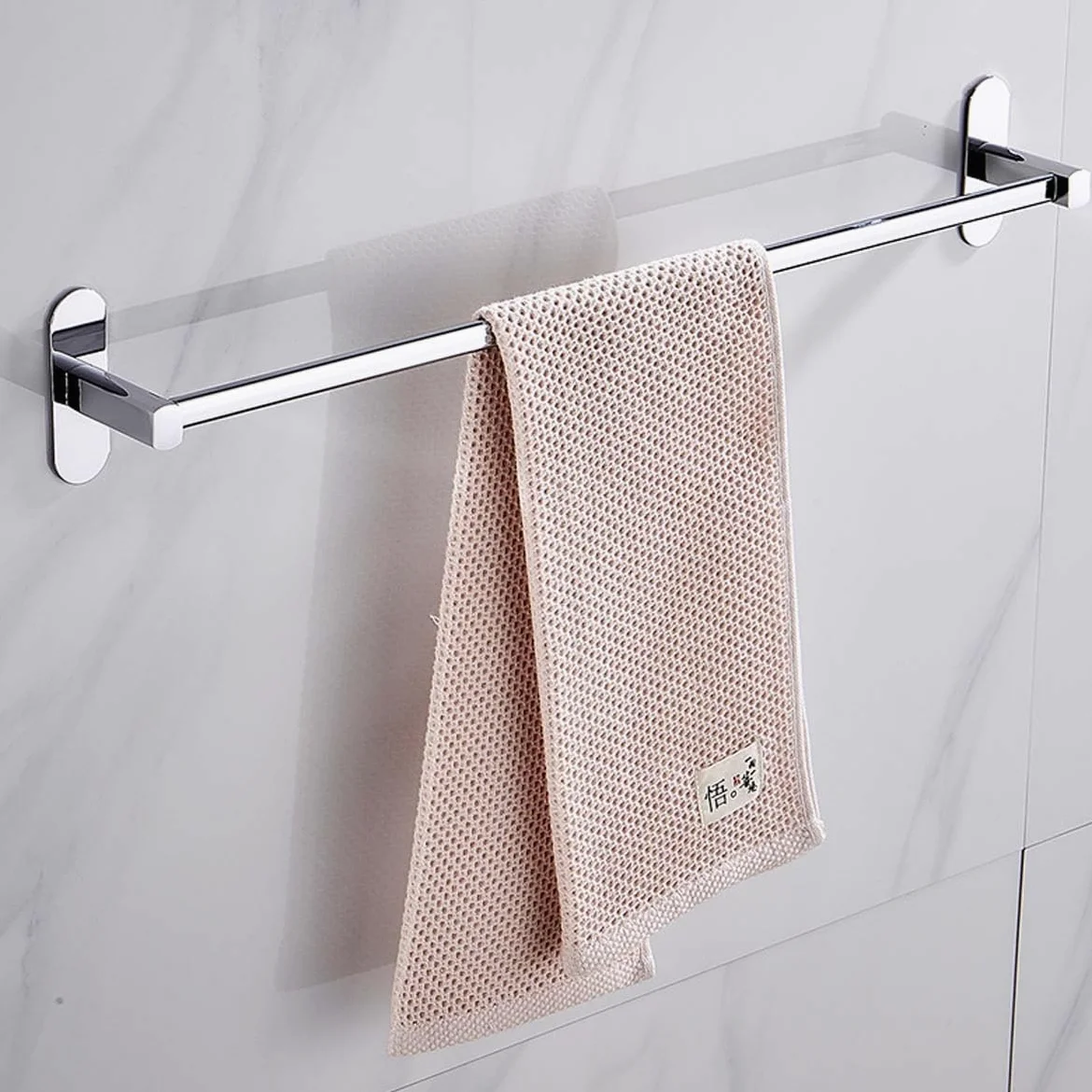 Portasciugamani in acciaio inox per bagno e cucina, impermeabile, adesivo, senza fori, 50 cm