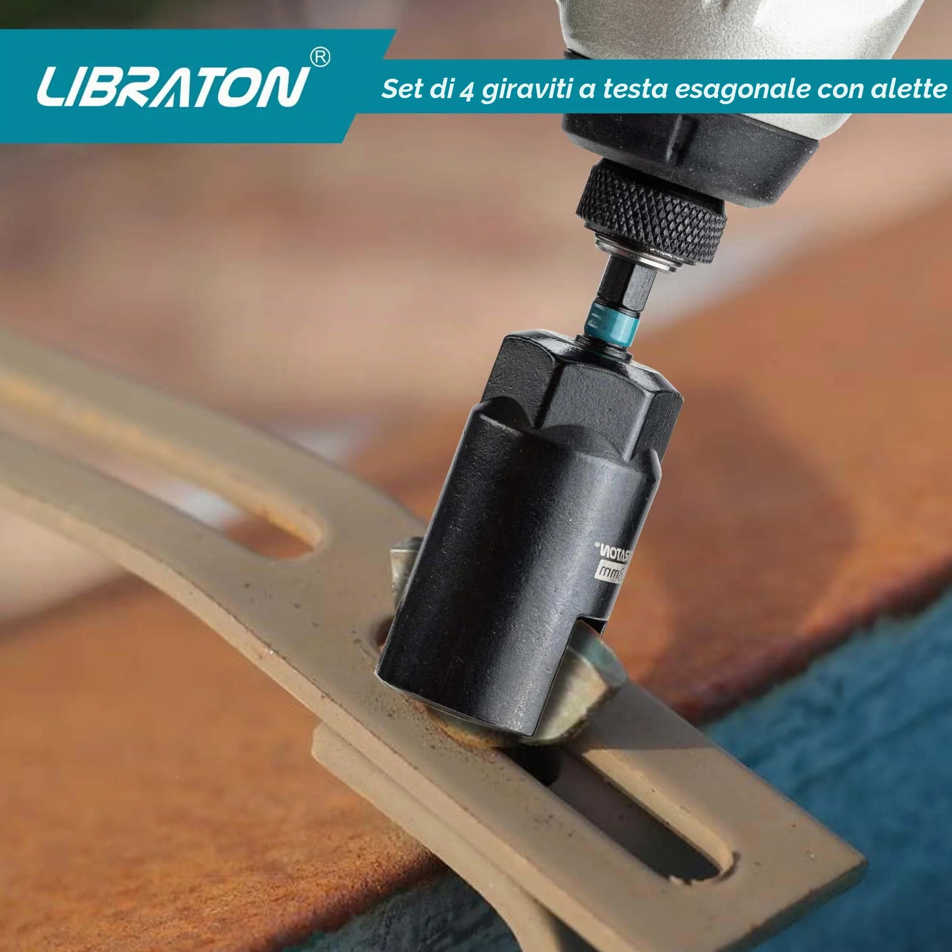 Libraton set di driver per dadi ad ala, 4 pezzi, esagonale 1/4", per bulloni a gancio e C