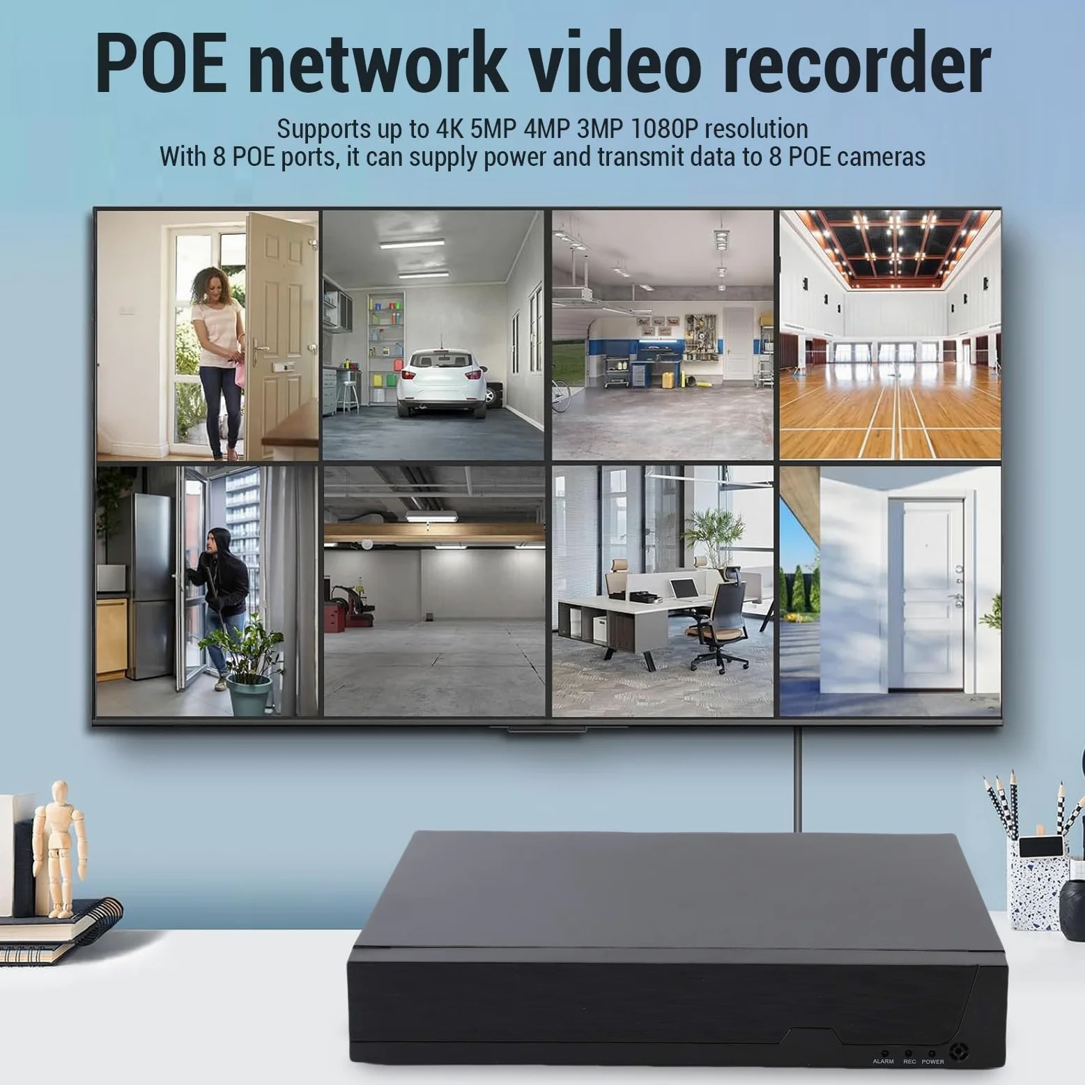 8ch Poe NVR H.265+ Registratore di Rete, Lavorando con una Fotocamera IP 8 X 4K/5MP/4MP/3MP 1080p, Supportando Fino a 14 TB HDD, Registrazione 24/7, Power Over Ethernet (Spina europea)