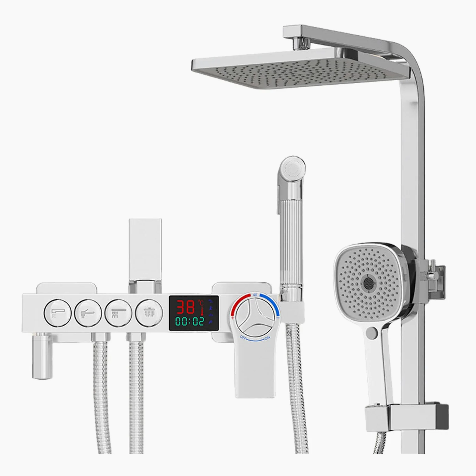Sistema Doccia termostatico, Set Rubinetto per Bagno con Display Digitale, Kit di Accessori a 4 funzioni con soffione a Pioggia, spruzzatore per Bidet Portatile