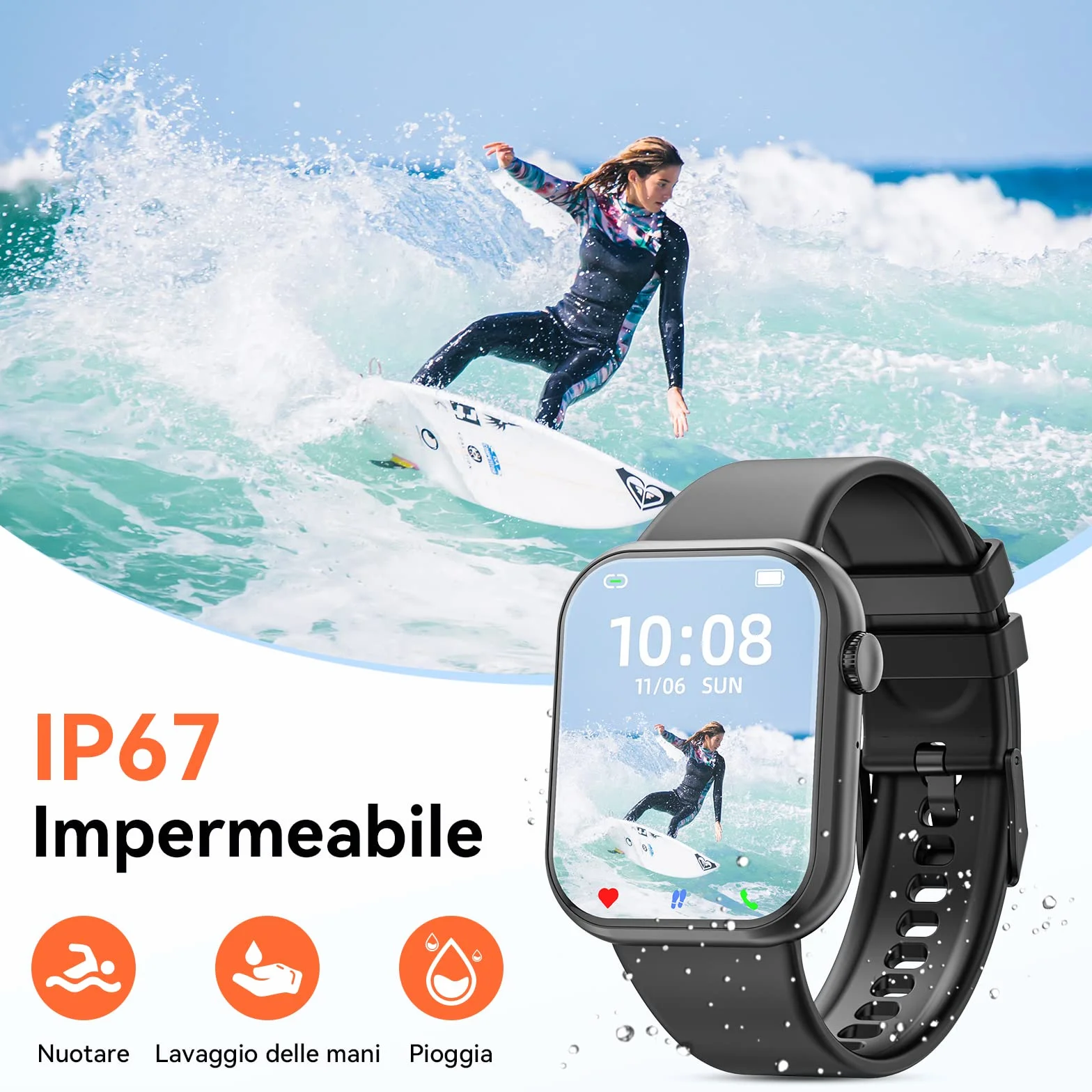 Hwagol Smartwatch Uomo Donna, 1.85'' Orologio Smartwatch con Chiamata Bluetooth, Smart Watch con Contapassi/Sonno/SpO2/Cardiofrequenzimetro, 140+ Sportive Orologio Fitness per Android iPhone