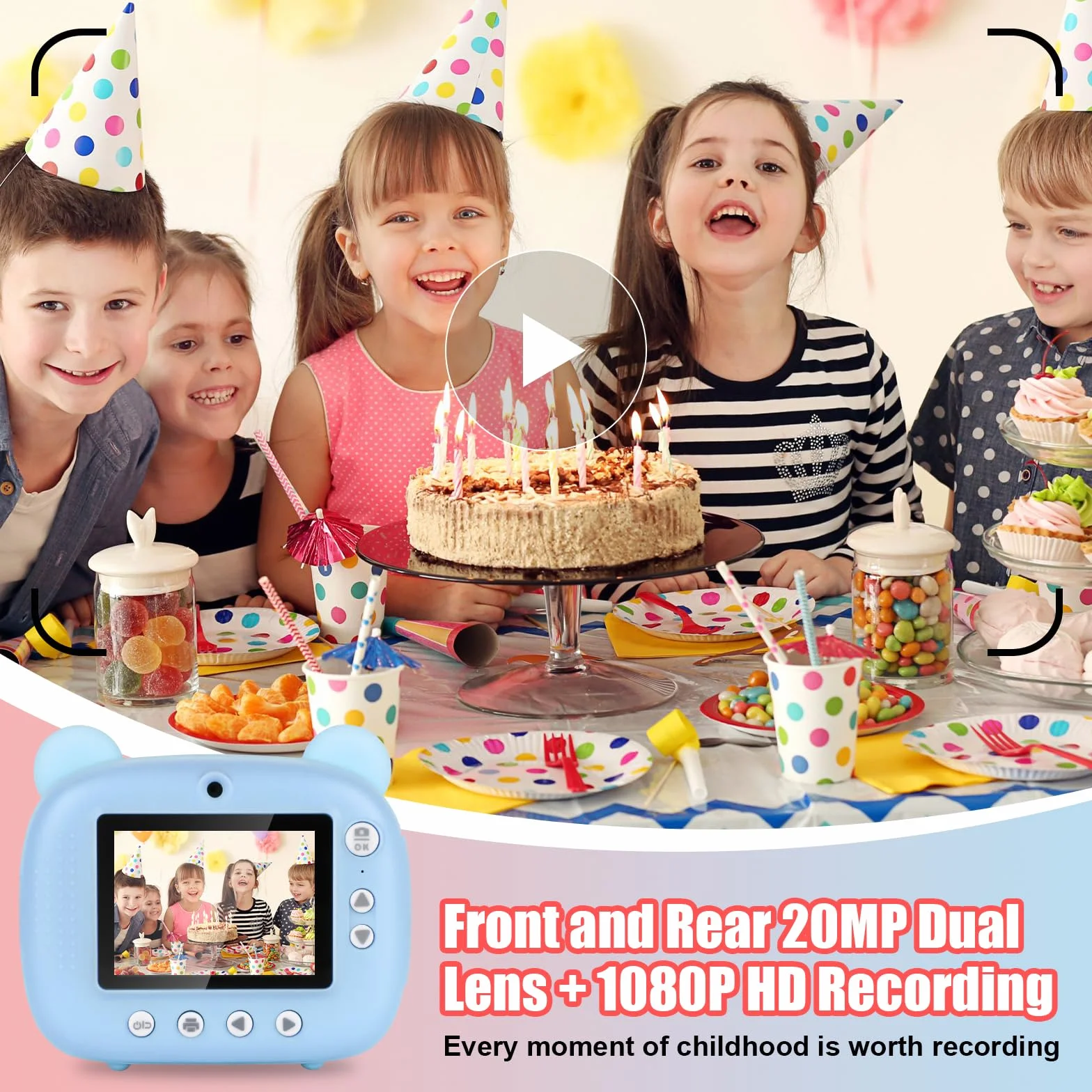 Fotocamera per bambini, 1080 p, fotocamera istantanea per bambini, con carta da 32 gb e carta fotografica, 3 – 12 anni, regalo di Natale per ragazze ragazzi (blu)