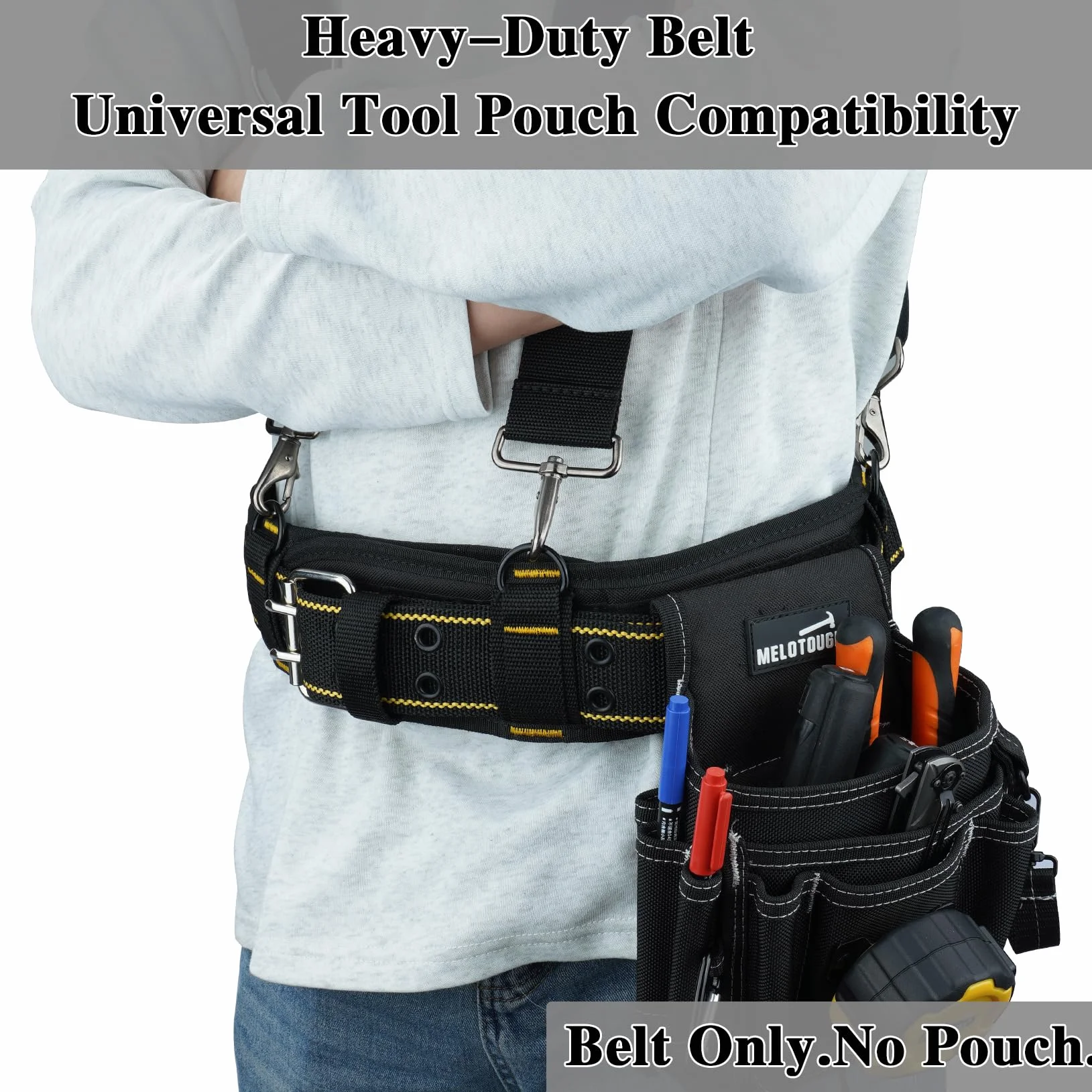 Cintura portautensili pesante con bretelle, clip rapida, nero per CLC Husky Dewalt