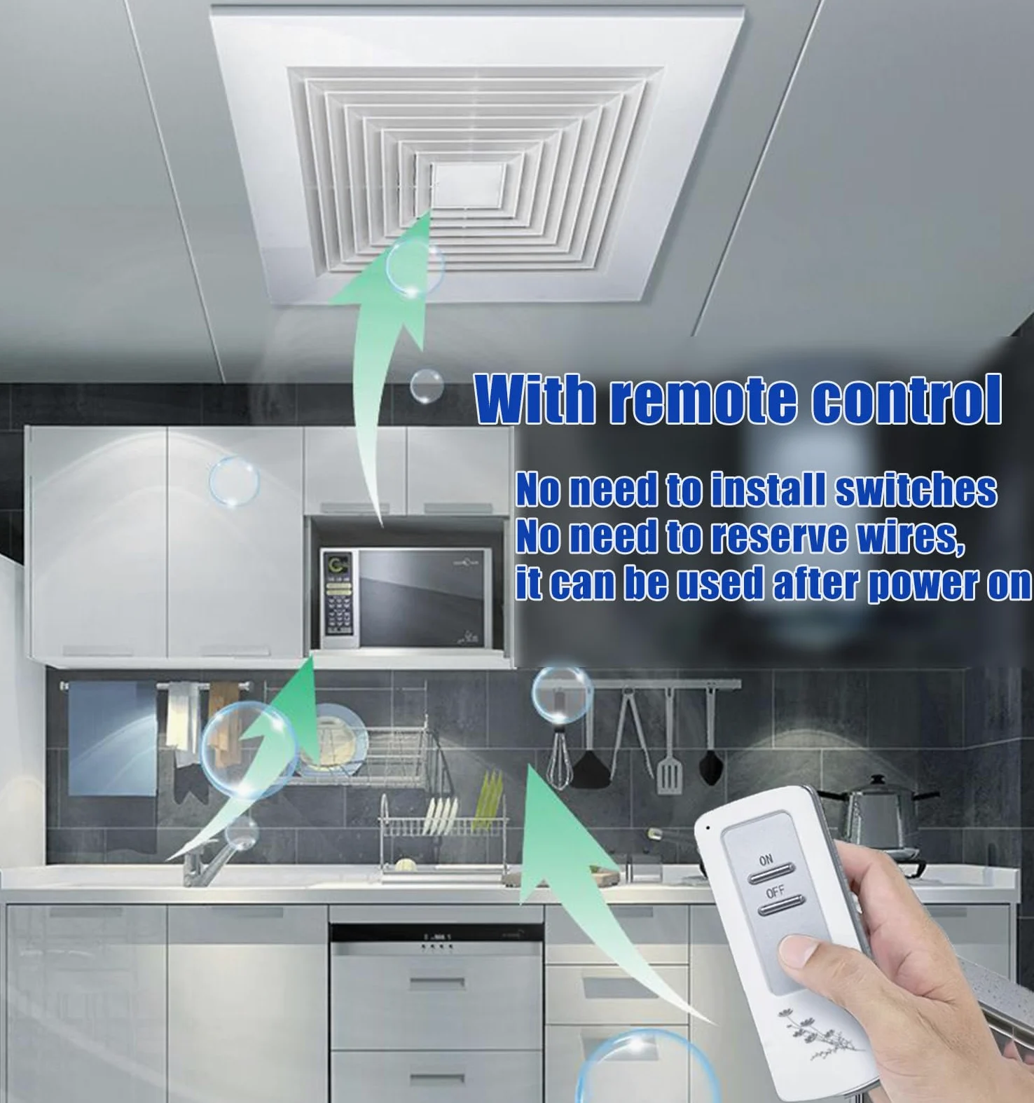 Aspiratore Bagno ，aspiratore Cucina，Ventola Aspirazione con Telecomando E Valvola di Non Ritorno，Funzionamento Silenzioso，per Doccia, WC, Ufficio, Casa White,8INCHES