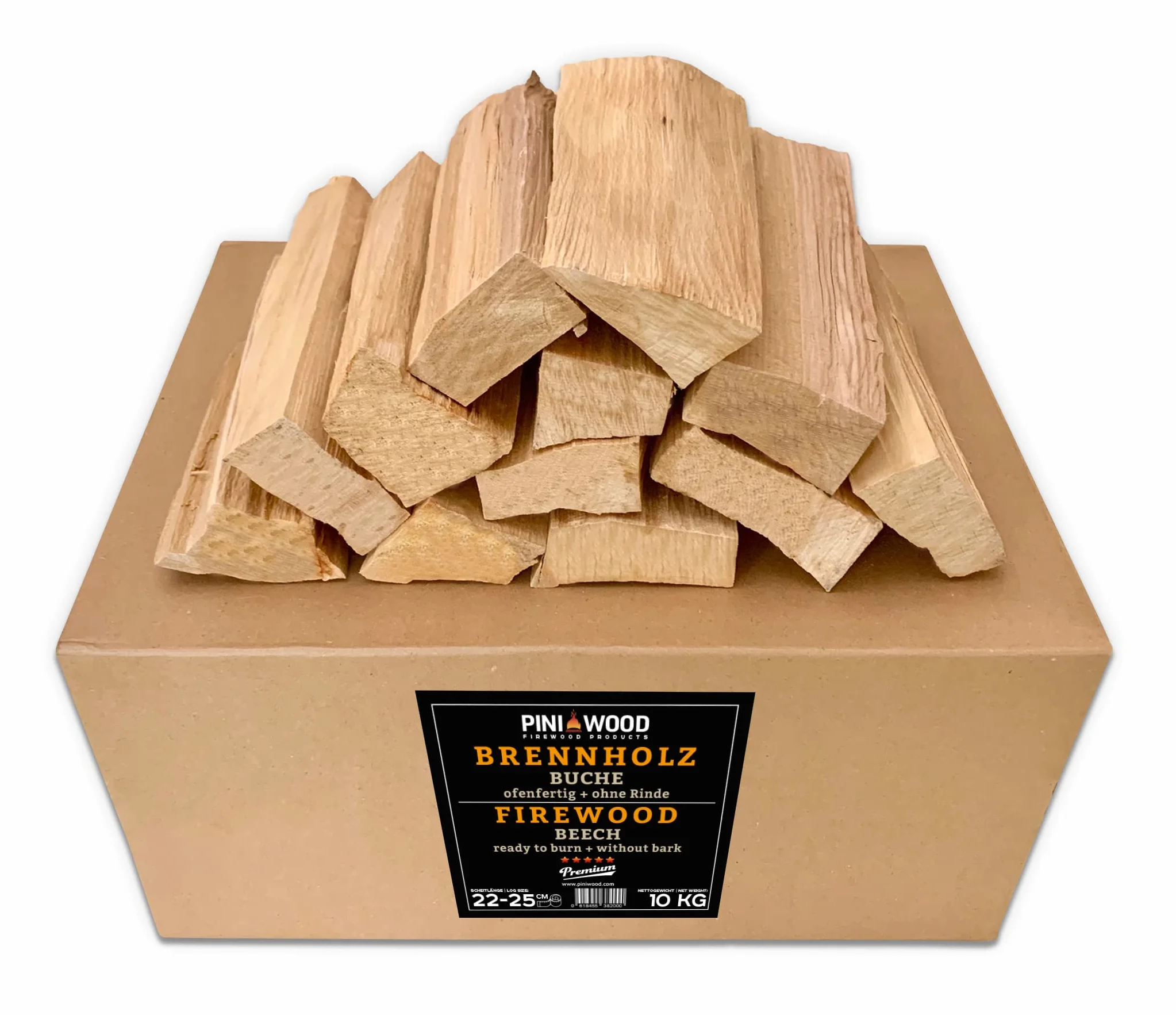 PINI Legna da ardere per barbecue in legno di faggio senza corteccia 10 kg, circa 25 cm per forno a pizza, griglia, affumicatore, camino, braciere