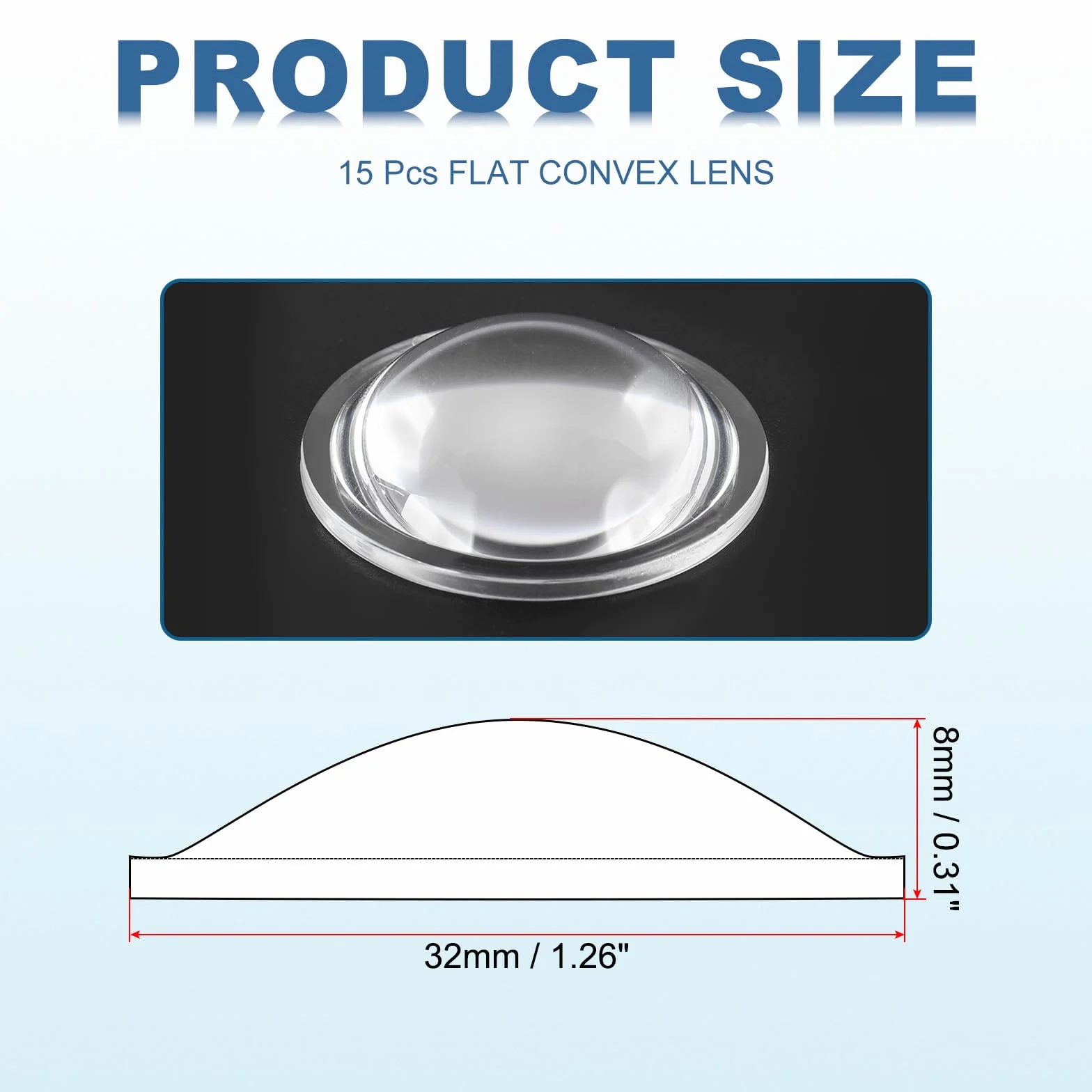 PATIKIL Diametro 32mm Lente Piano Convessa, 15 Pz Altezza 8mm PMMA Acrilico LED Ottica Lente Convessa Condensatore con Bordo per Torcia Auto Bicicletta Faro Proiettore, Trasparente