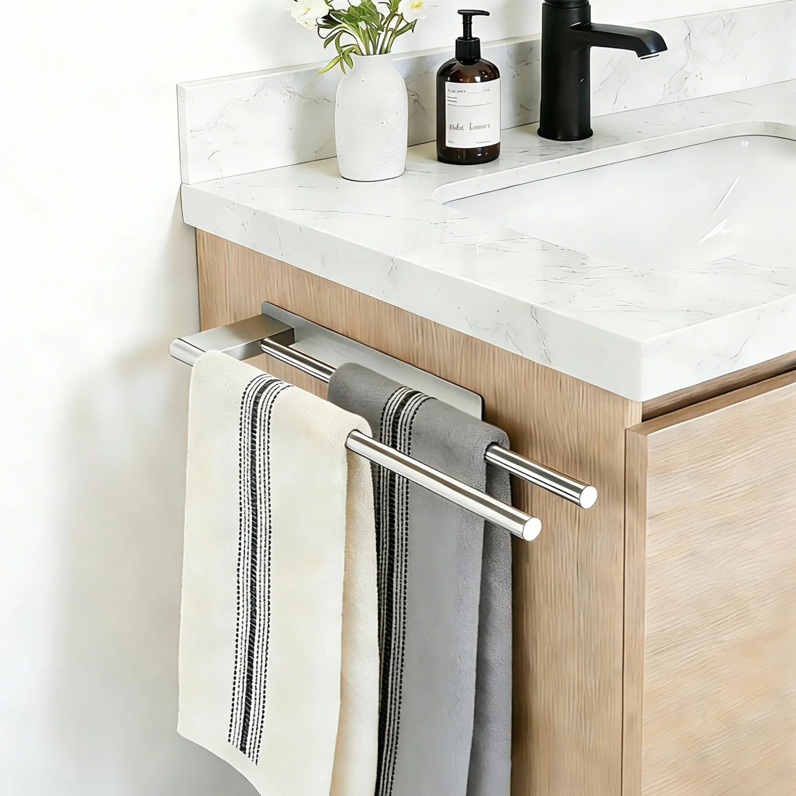 Portasciugamani Senza Foratura in Acciaio Inox SUS304 Autoadesivo 39 cm 2 Bracci Antiruggine per Bagno