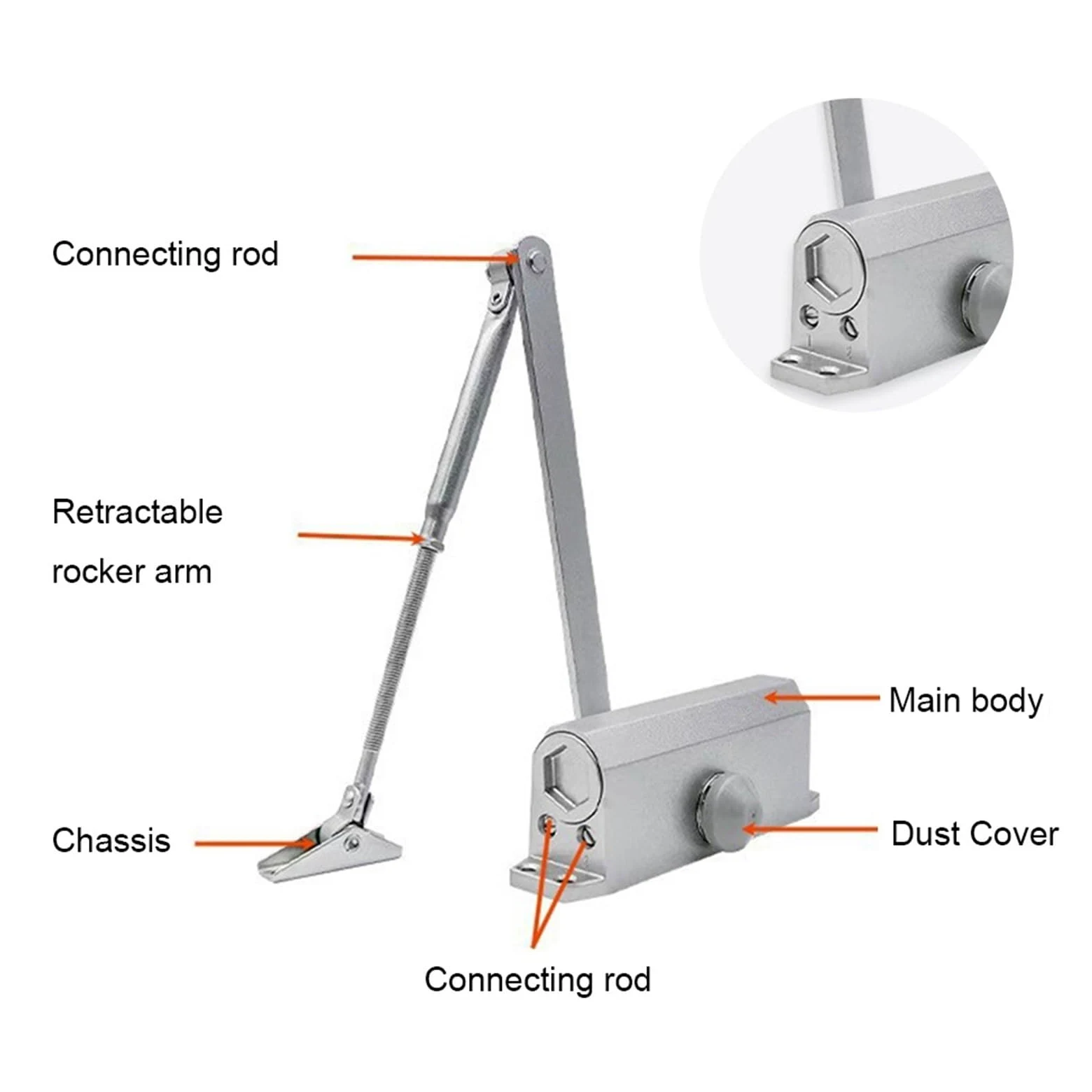 Chiudiporta automatico sistema di sicurezza regolabile velocità di chiusura/chiusura in alluminio per porte sinistra e destra 25-85 kg, facile per uso domestico commerciale (peso porta 45