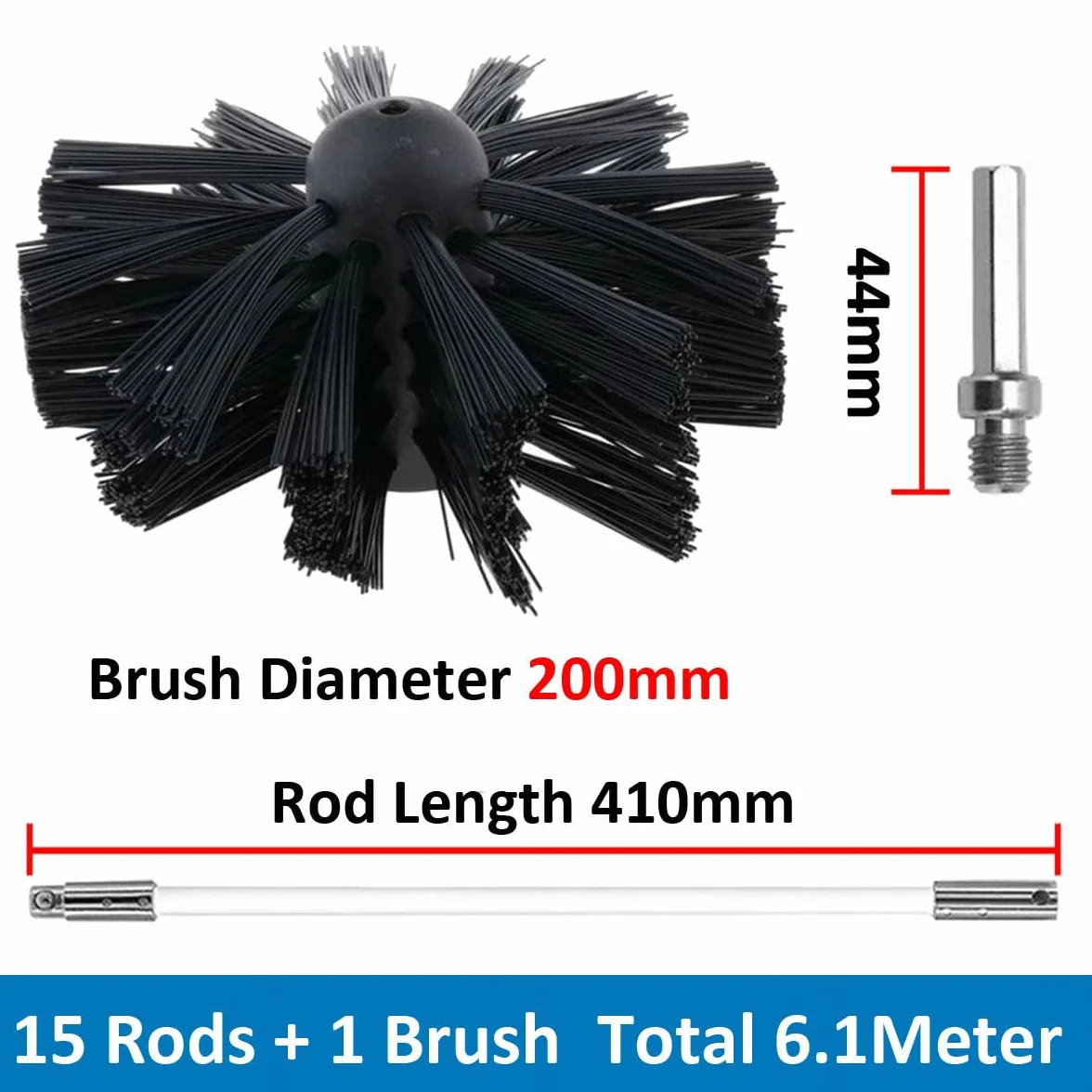 Kit di Pennello per Pulizia del Camino Spazzole per Camini Nylon Rotante Flessibile Spazzola Pulizia Camino con 15 Aste Flessibili 1 Testa a Pennello 200mm