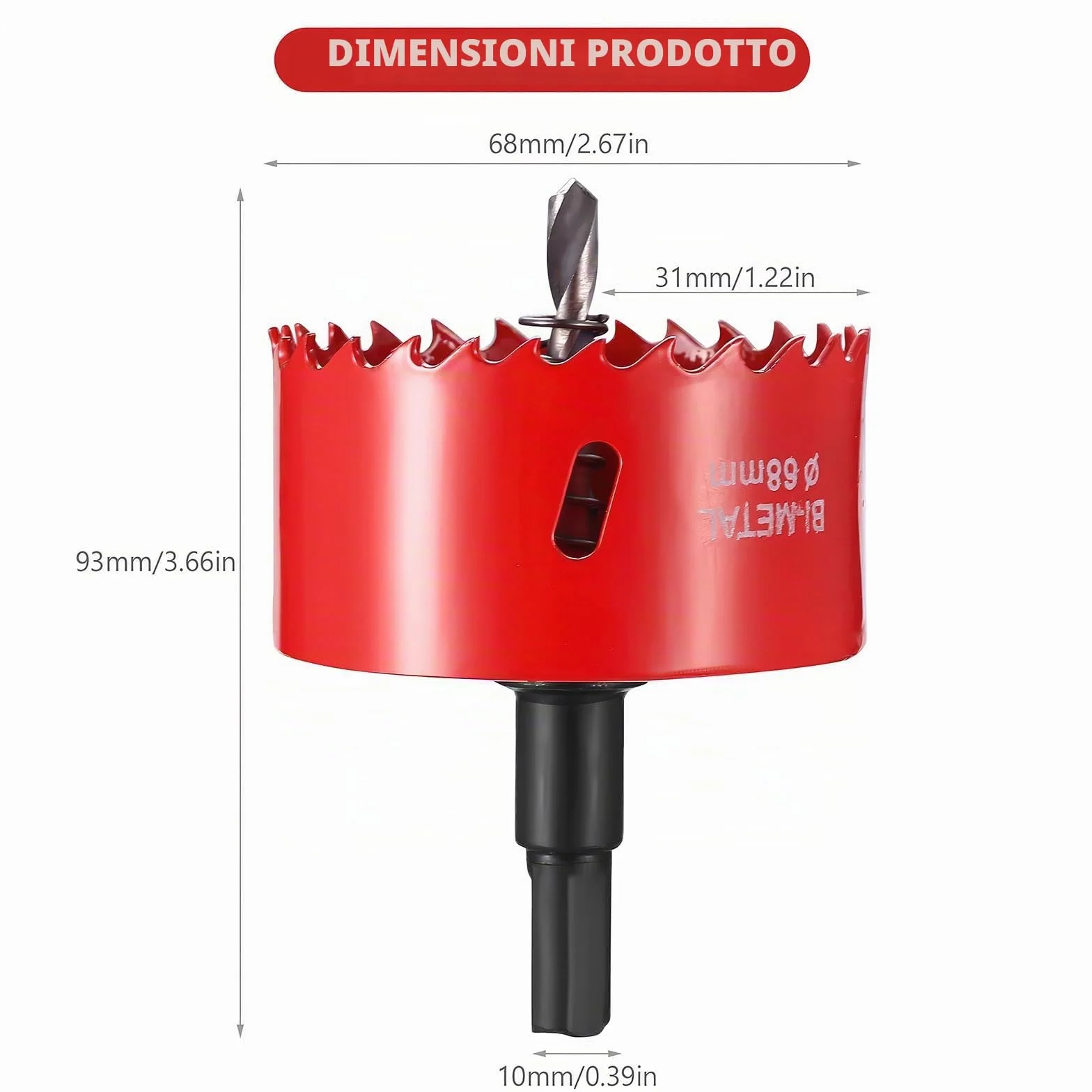 Sega a tazza bimetallica HSS M42 68 mm per legno cartongesso plastica
