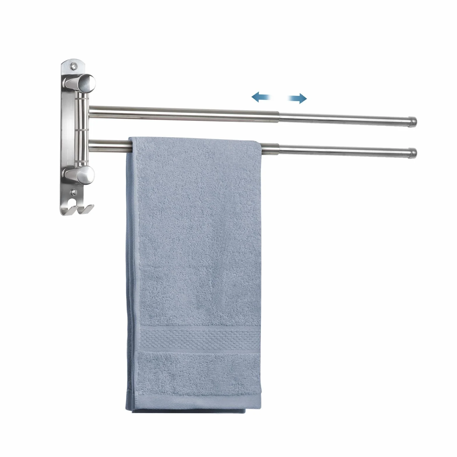 Portasciugamani Telescopico 2 Barre Acciaio Inox SUS304 per Bagno Argento