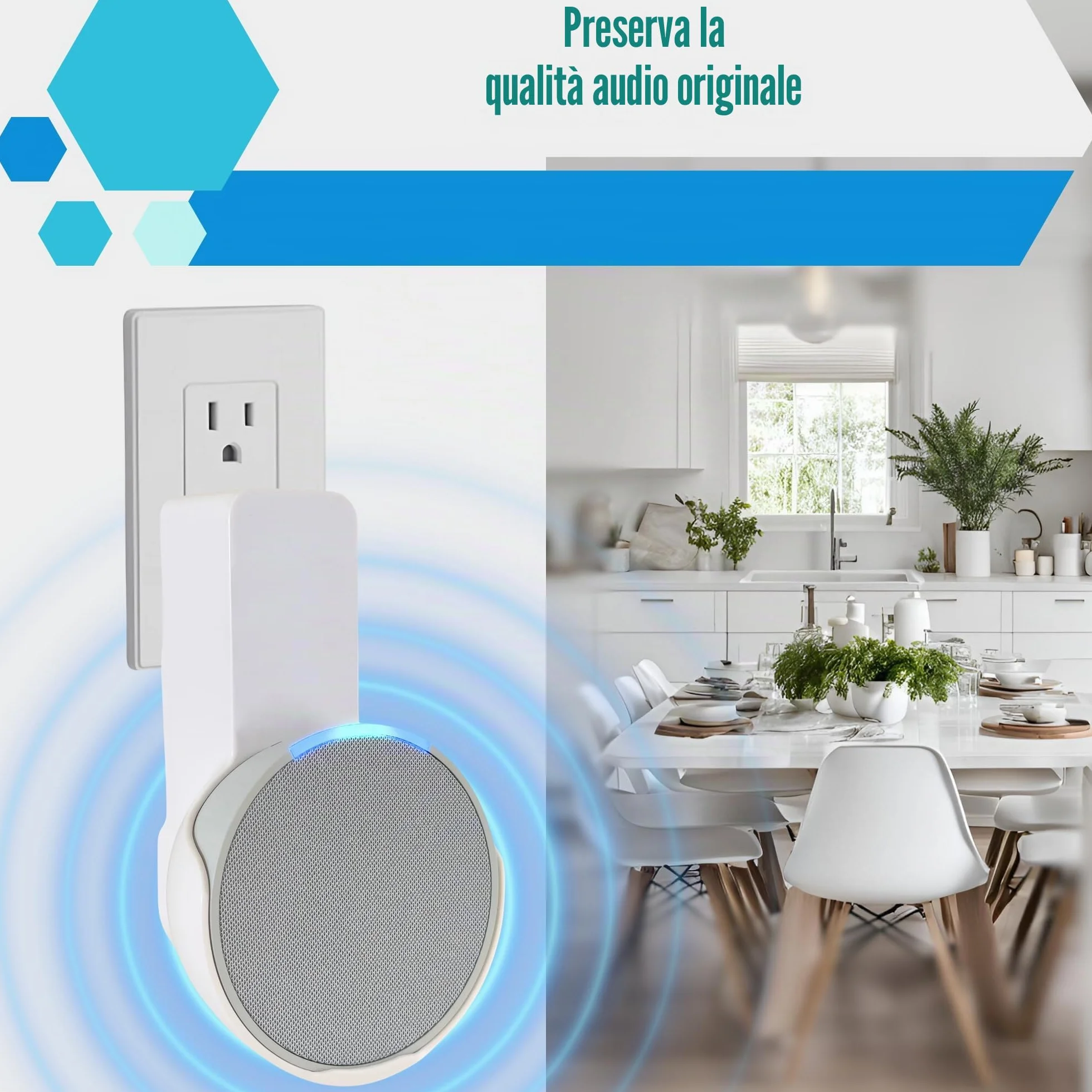Sintron Supporto da Parete per Echᴏ Pop, Supporto per Altoparlante Intelligente, Staffa Salvaspazio per Presa, Nessuna Vite o Foratura, Gestione Cavi Integrata, Compatibile con Google Nest (Bianco)