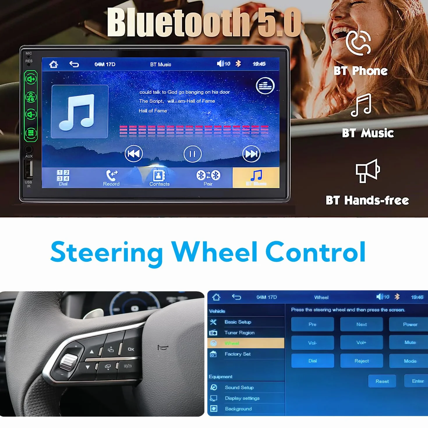 Autoradio 1 DIN con Schermo CarPlay & Android Auto – 7 Pollici Touchscreen Stereo Auto con Schermo, Radio Bluetooth Auto con Mirror Link/USB/FM, Supporta Telecamera Posteriore