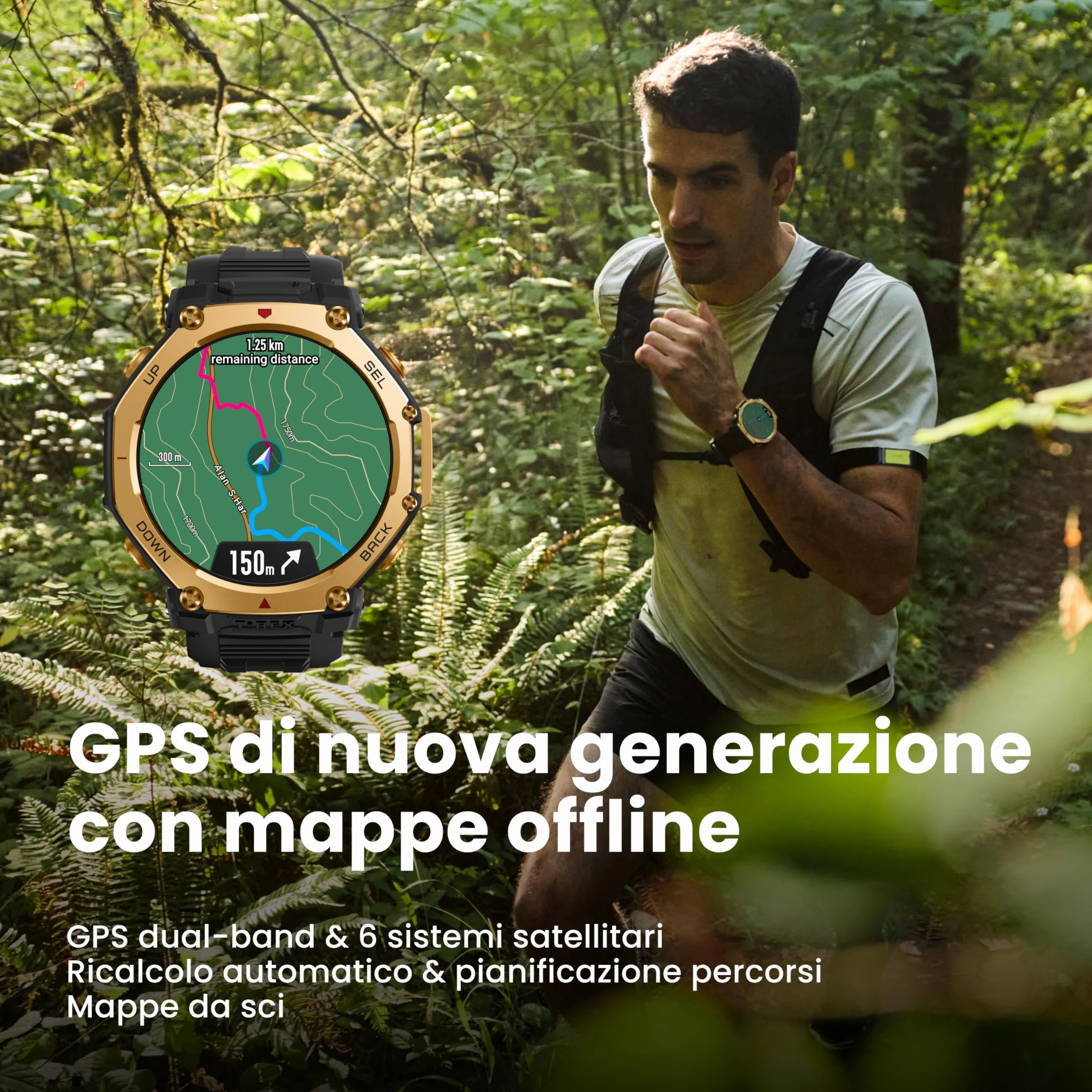 Amazfit T-Rex 3 Pro Smartwatch Outdoor 48mm Display AMOLED in Zaffiro, Ghiera in Titanio, GPS Dual Band, Mappe Offline, 25 Giorni di Autonomia, Torcia Integrata, 10 ATM, 180+ Modalità Sport