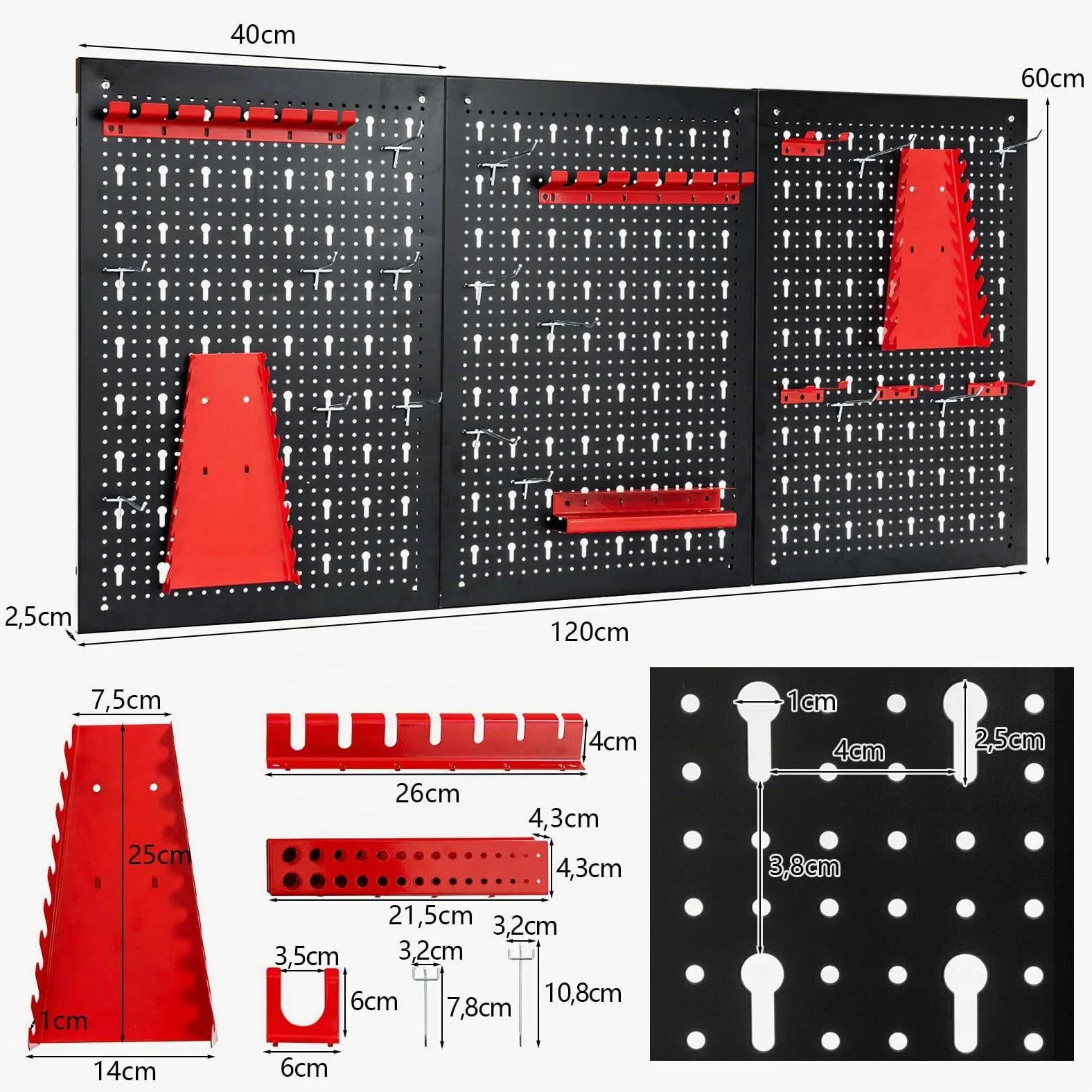 GYMAX Set di Pannello Portautensili, con Porta chiave inglese e Ganci, Adatto per Utensili di Tutte le Dimensioni, Compatto e Salvaspazio (Stile 2)