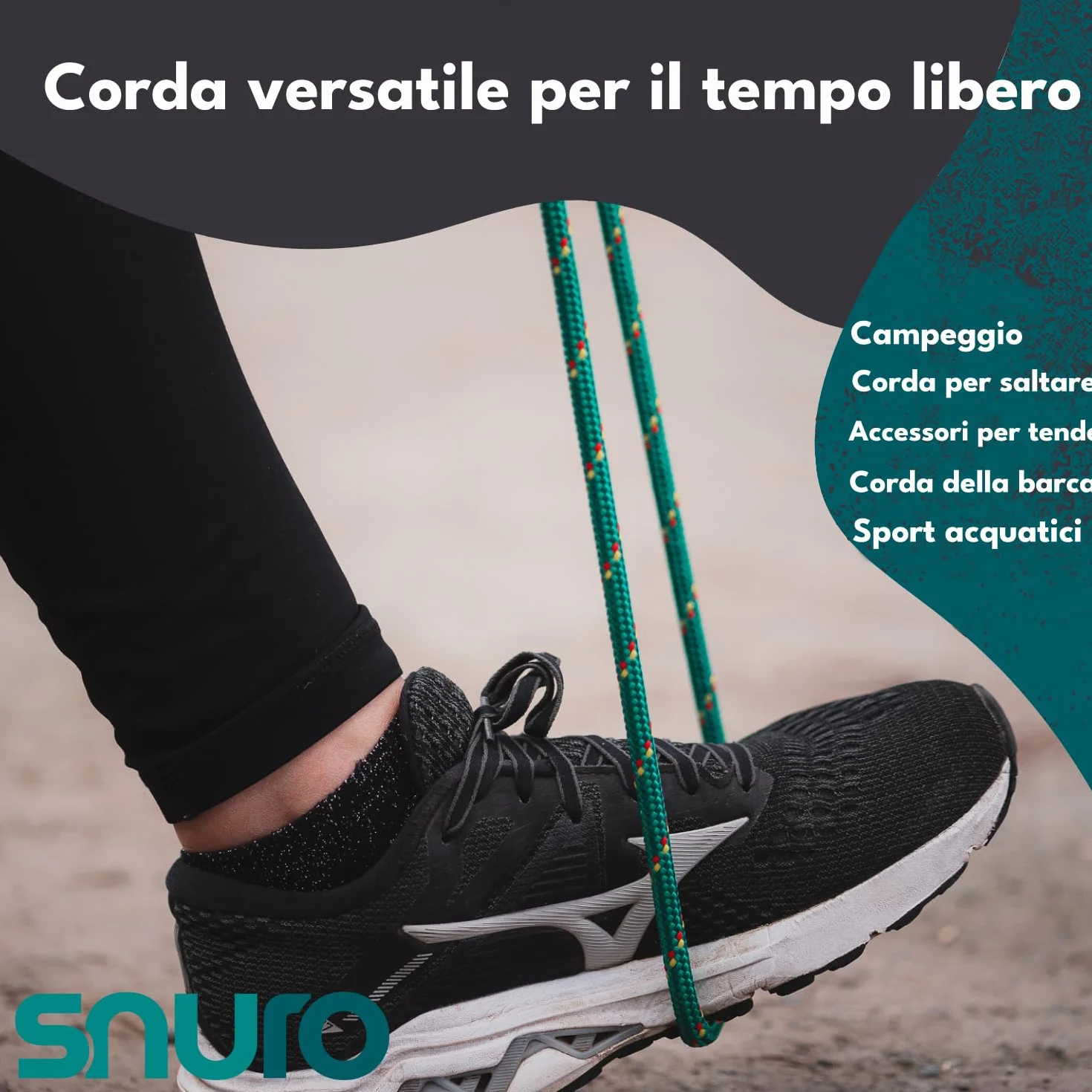 Corda in polipropilene (8mm, 50m, verde con rosso e giallo) - Corda intrecciata leggera per tutti gli usi, per esterni, la sopravvivenza e il giardino - Forza di rottura 918kg
