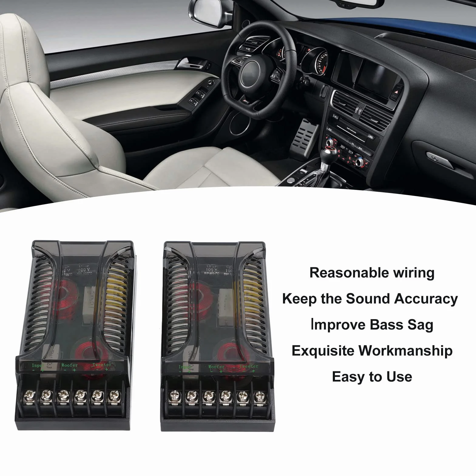 2Pcs Car Audio Crossover Passivo, 2 Way Car Audio Crossover Protezione da Sovracorrente Dissipatore di Frequenza Dell'altoparlante Universale per la Dissipazione del Calore