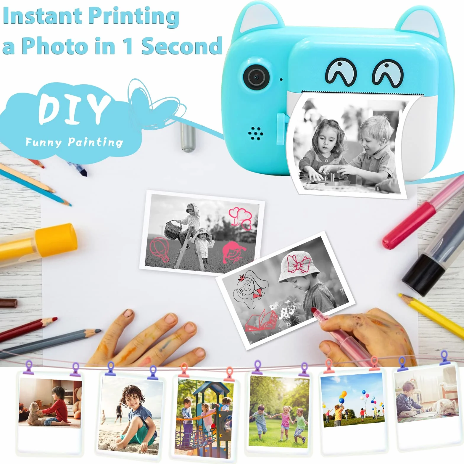 Fotocamera istantanea per bambini, schermo LCD da 2,4 pollici, fotocamera digitale per bambini con zoom 6x, 24 Mpixel, doppio obiettivo e videoregistratore 1080p, regalo per ragazzi e ragazze