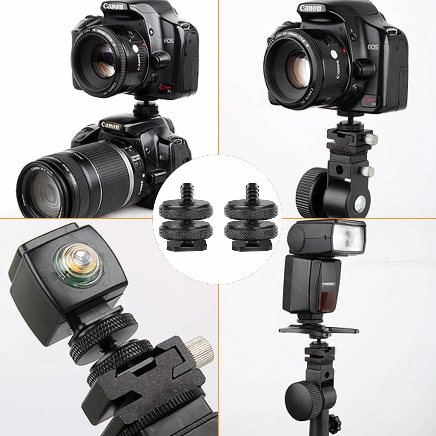 Adattatore per Slitta a Contatto Caldo per Fotocamera [2 Pezzi],Filettatura Treppiede per Slitta a Contatto Caldo,Filettatura da 1/4 di Pollice,per Filettatura Treppiede su Microfoni(Nero)