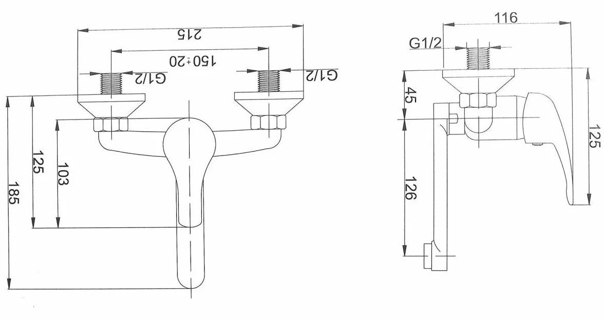 Rubinetto da parete per lavabo monocomando B292 erogatore corto