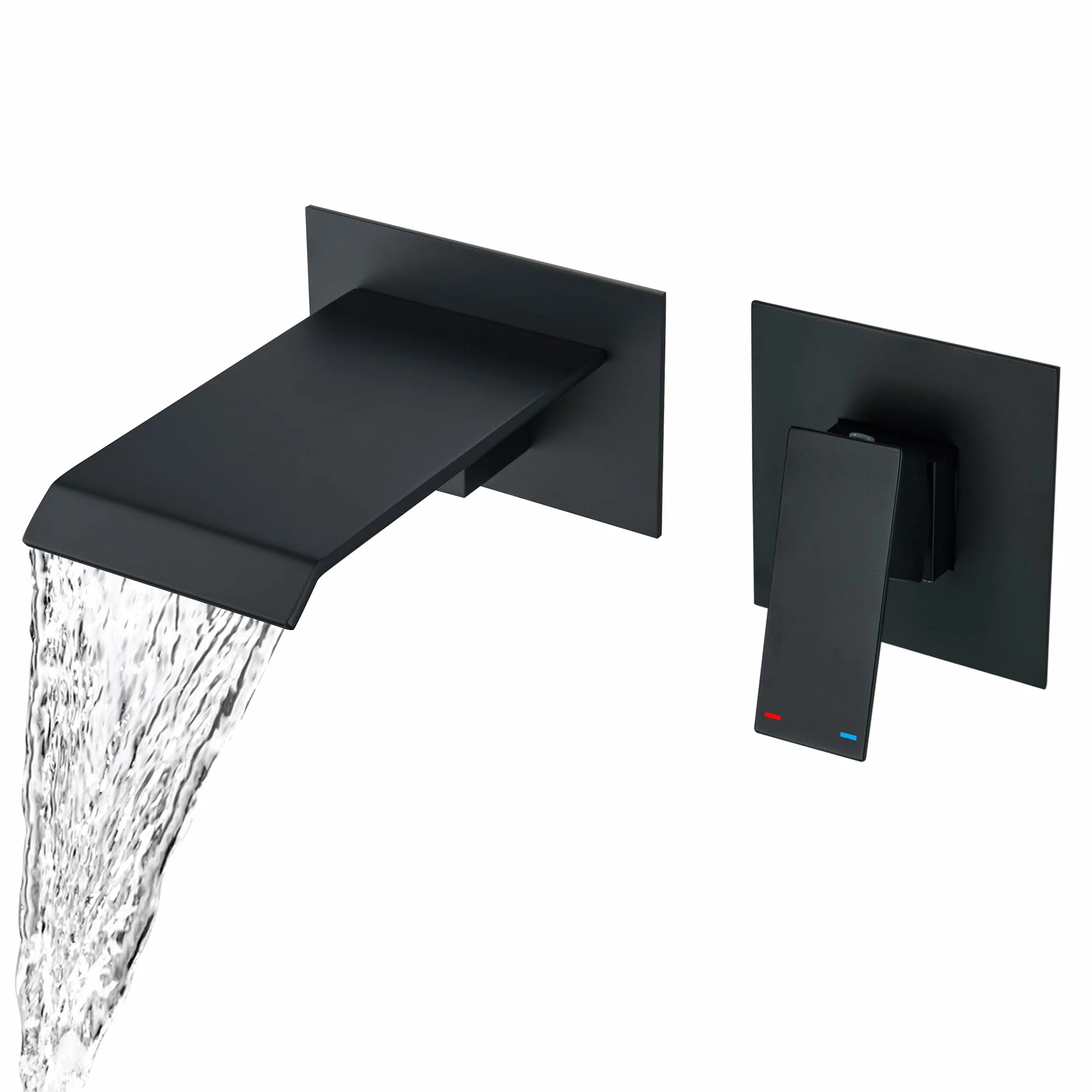Rubinetto da bagno a parete con bocca a cascata in ottone nero opaco, riempitore da bagno a muro