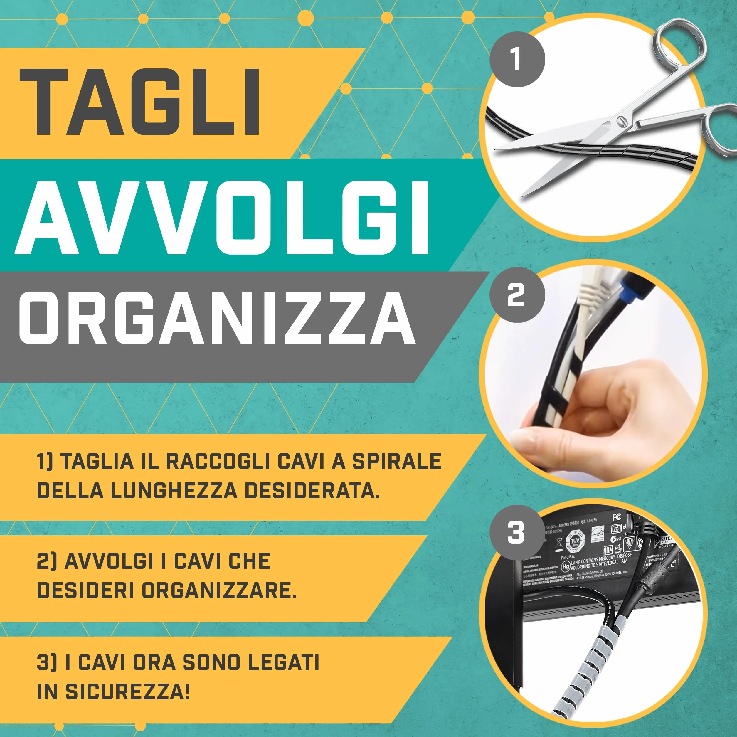 Guaina Copri Cavi Elettrici Trasparente Flessibile Espandibile 10m Cavo Spiralato per Nascondere Fili