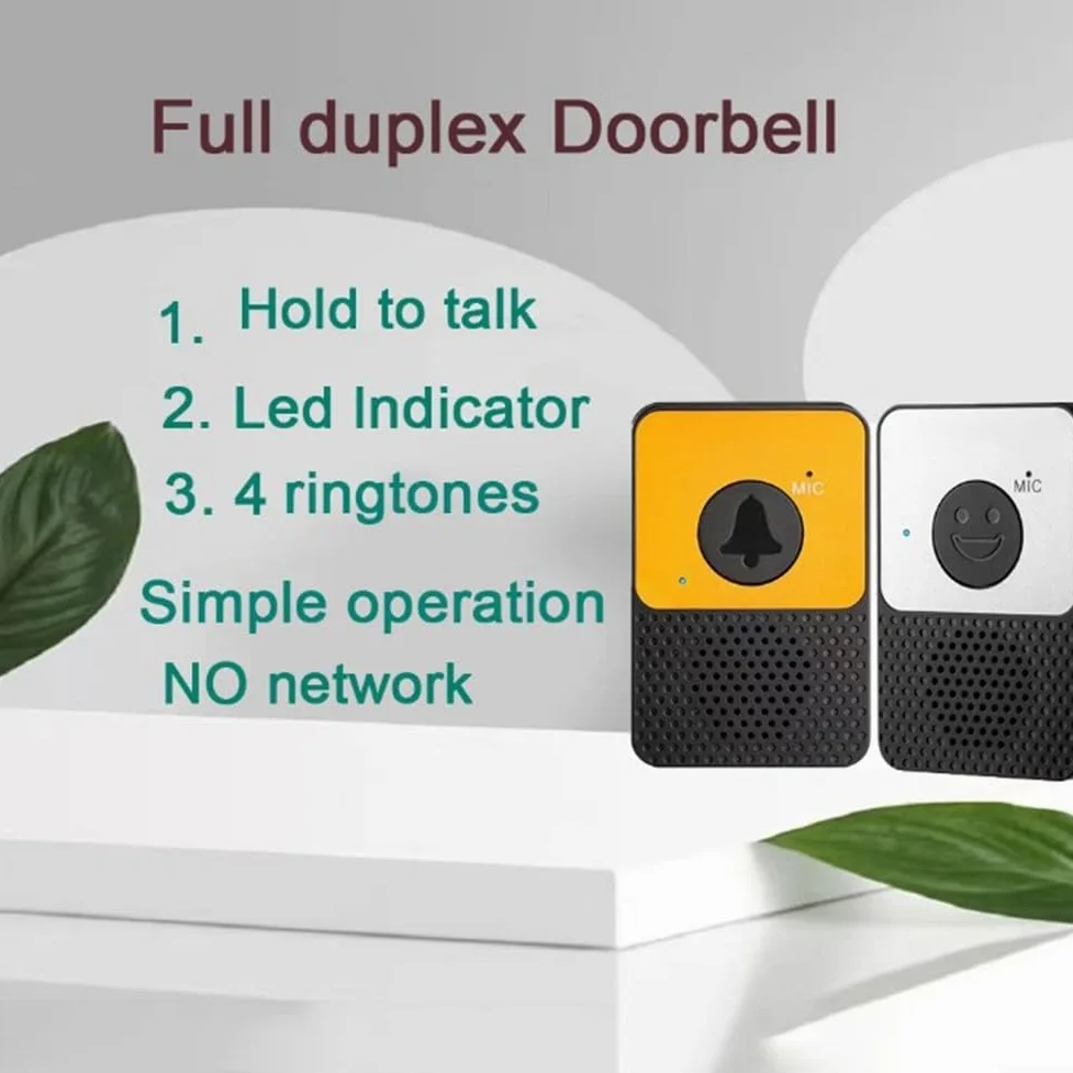 Oceanlend Campanello videocitofonico wireless, campanello citofonico bidirezionale impermeabile, con indicatore LED, portata 300 m per casa, ufficio, scuola, hotel e ospedale