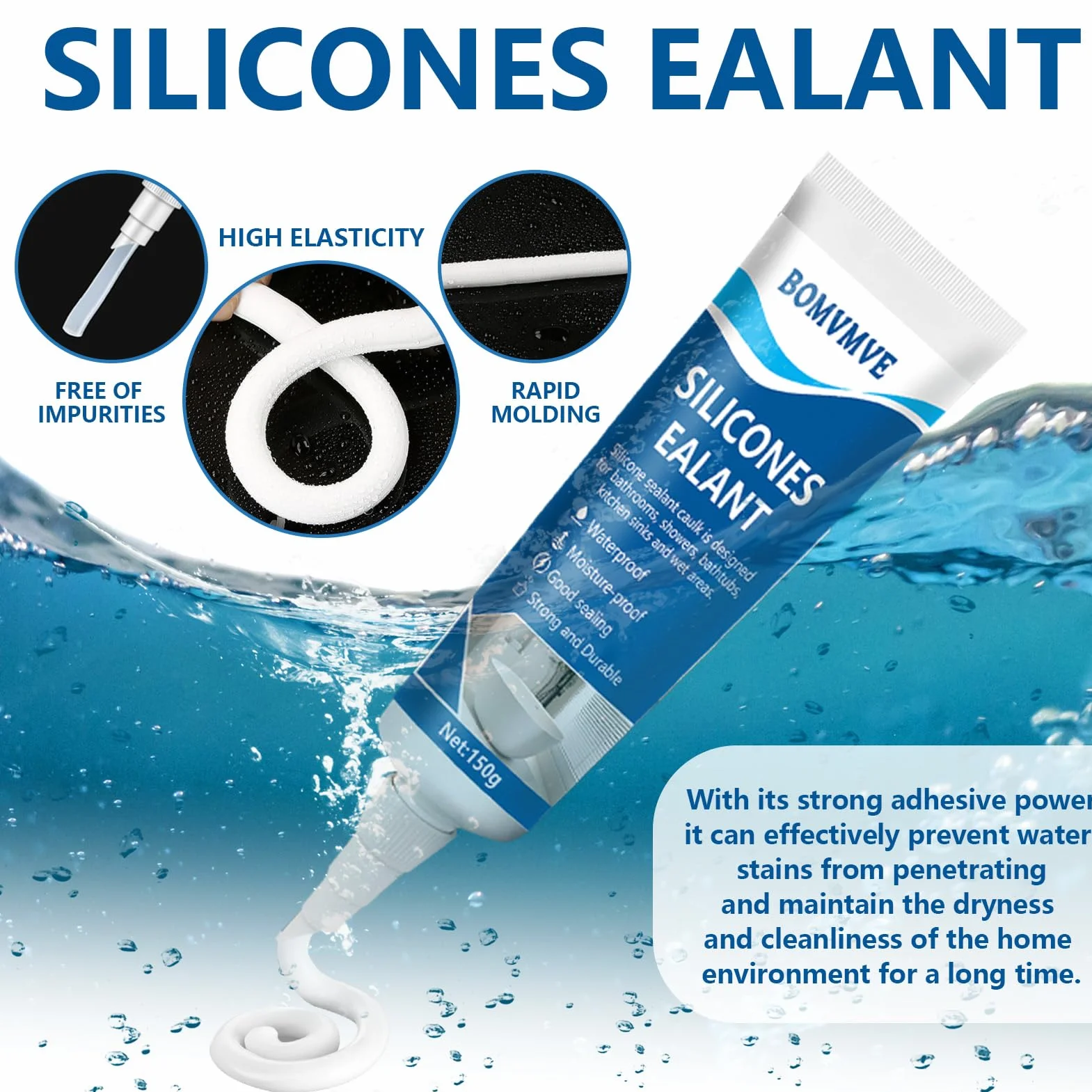 Silicone Bagno Bianco Impermeabile Sigillante Cucine Cabine Doccia 150g