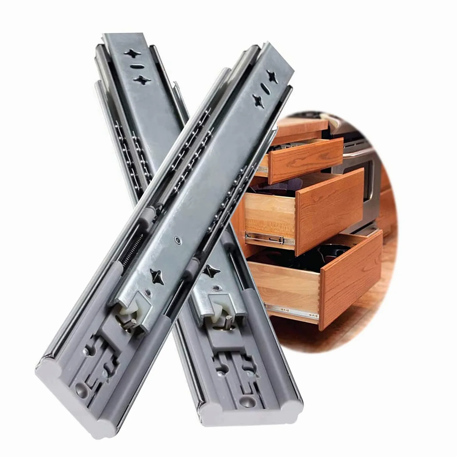 Paio di guide per cassetti ad estrazione totale, guide per cassetti per armadio da cucina, con chiusura ammortizzata, guide per cassetti con sfera, spingere e tirare senza intoppi, guide in meta