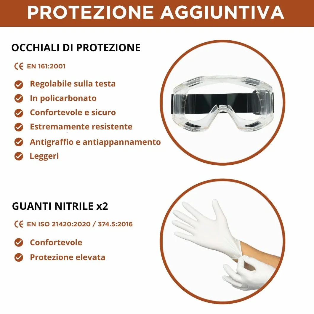 RHINO Smart Solutions Maschera Antigas A1 con Filtri, Occhiali, Guanti di Sicurezza Antipolvere Verniciatura