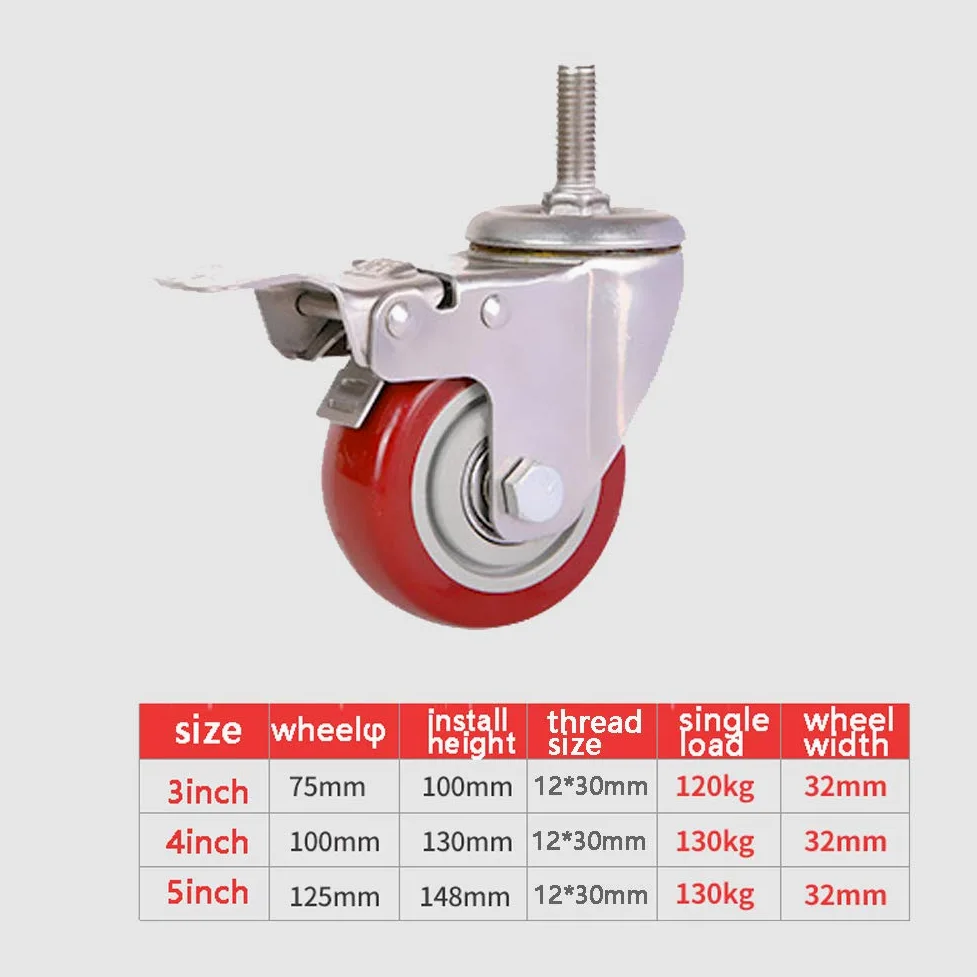 Confezione da 4 ruote girevoli M12 resistenti per mobili da 75 mm/100 mm/125 mm, capacità 360 kg, 480 kg, con freno, silenziose, in nylon, per trasporto industriale, in poliuretano, ideali per