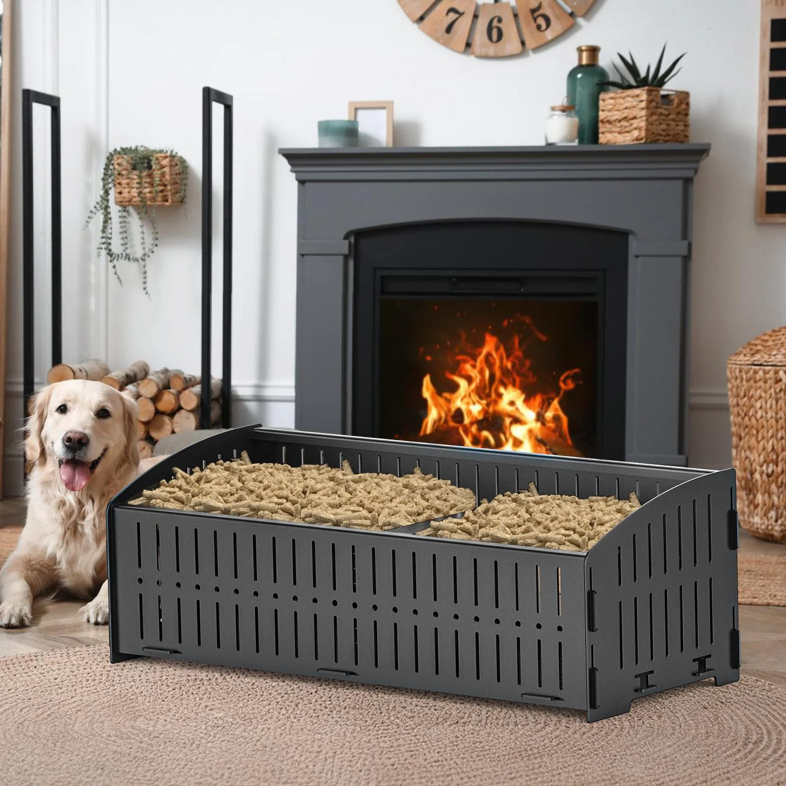 Cestino a pellet per stufa e bruciatori, 48 x 20 x 17 cm, 5 kg, compatibile stufa a legna o camino