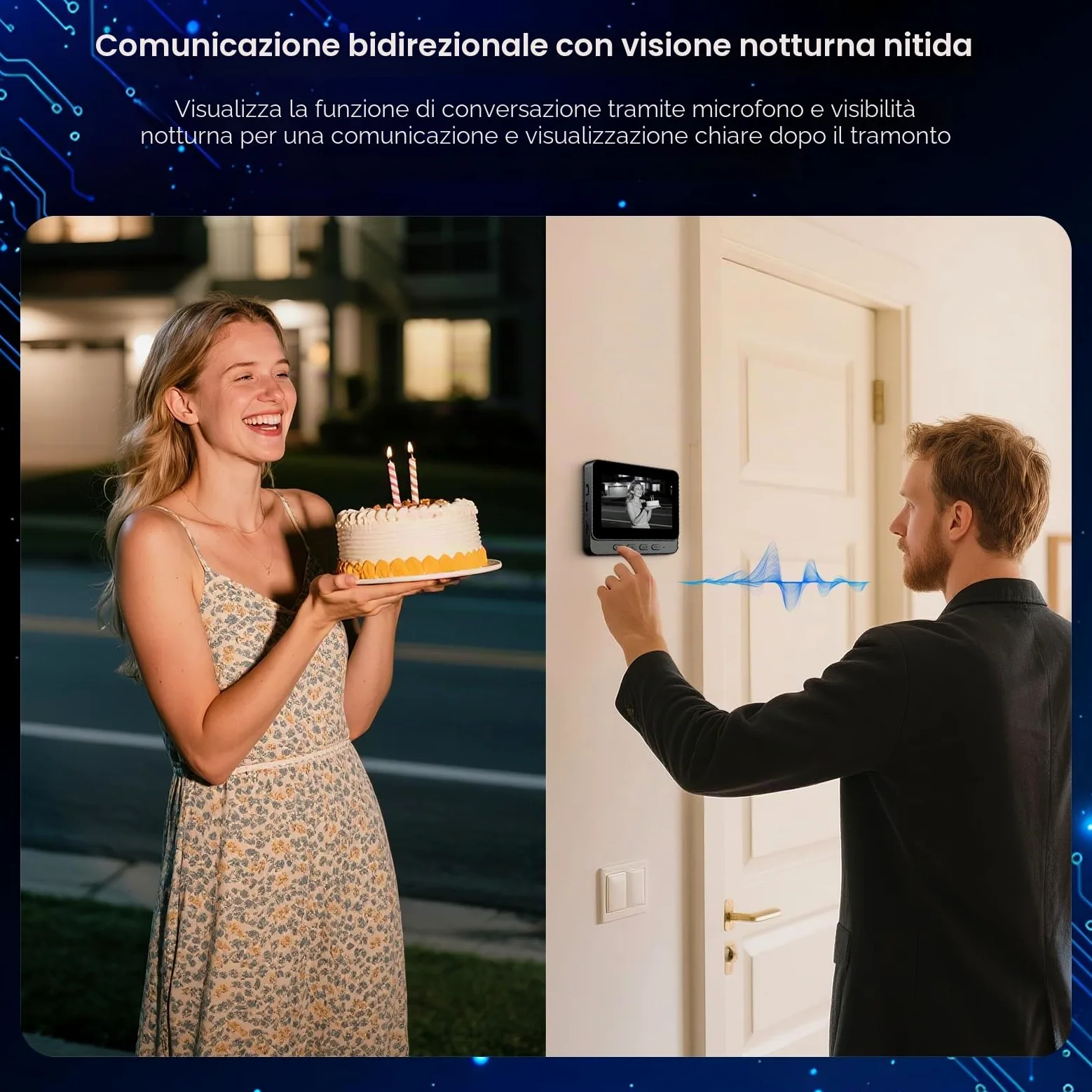 Videocitofono senza fili con videocamera e display IPS da 4,3 pollici, visione HD 1080P, angolo ampio a 170 gradi, visione notturna, audio bidirezionale e resistenza agli agenti atmosferici IP65