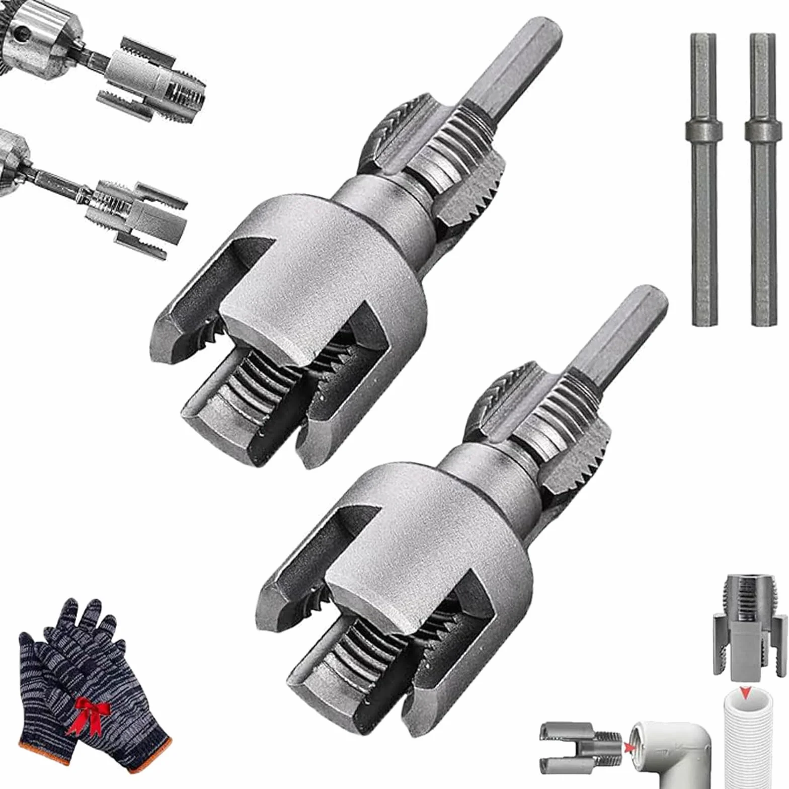 Utensile Integrato per Filettatura Interna ed Esterna di Tubi, Kit per Filettatura di Tubi in PVC Compatibile con Trapano Elettrico (1/2"+ 3/4")