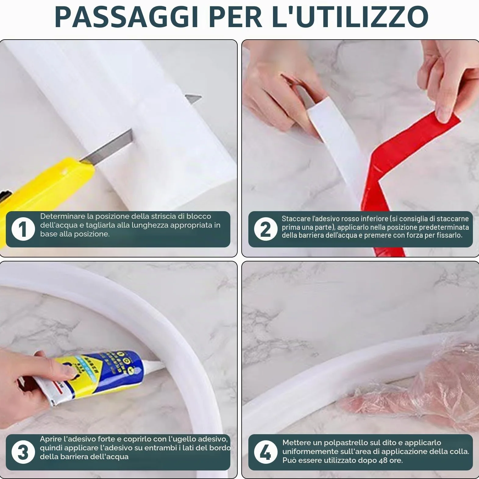 Striscia protettiva per doccia, autoadesiva, 4 cm di altezza, pieghevole, per la separazione del naso (bianco, 5 m)