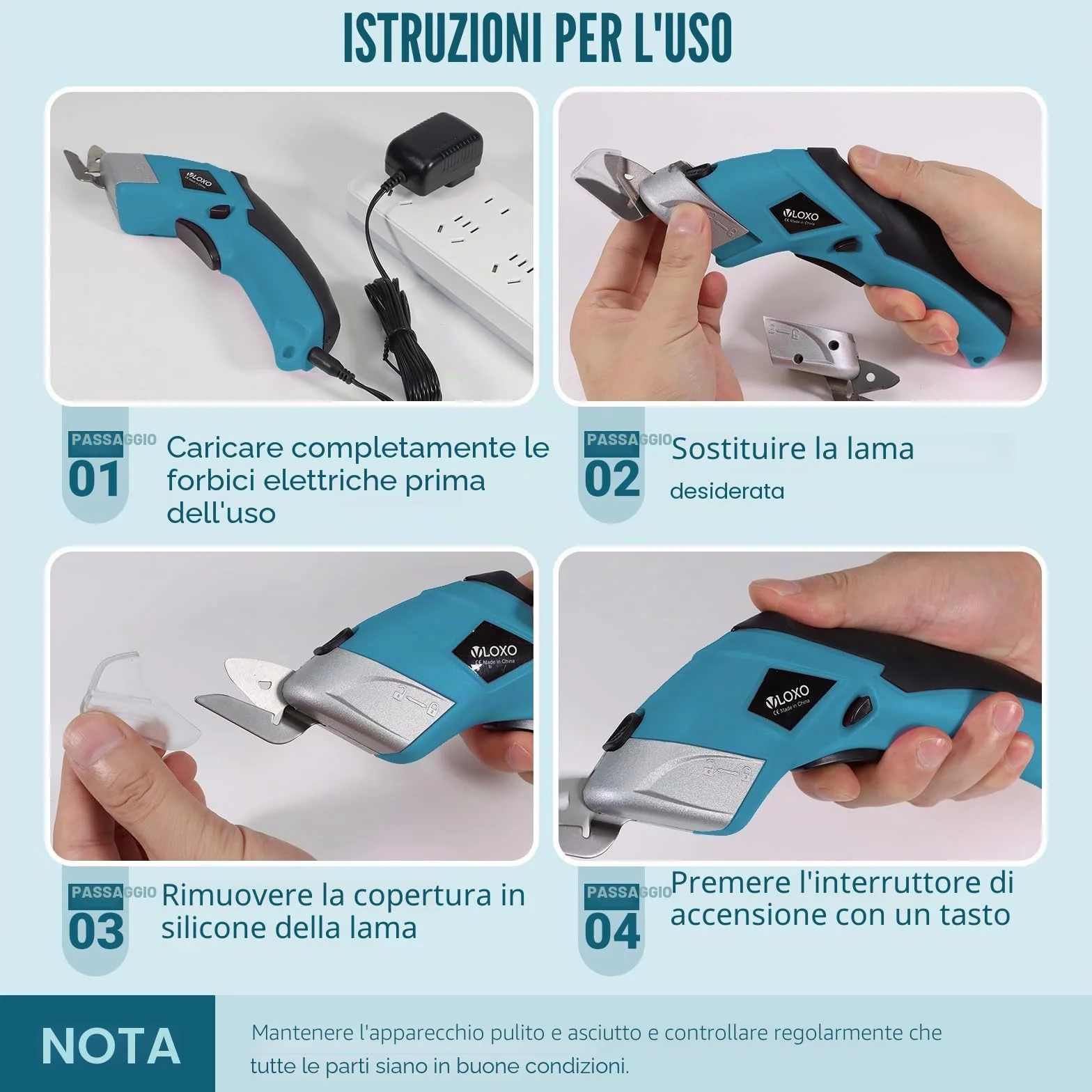 VLOXO Forbici Elettriche Senza Fili Cutter per Tessuti con 2 Testina di Taglio Ricaricabile (Arancione)