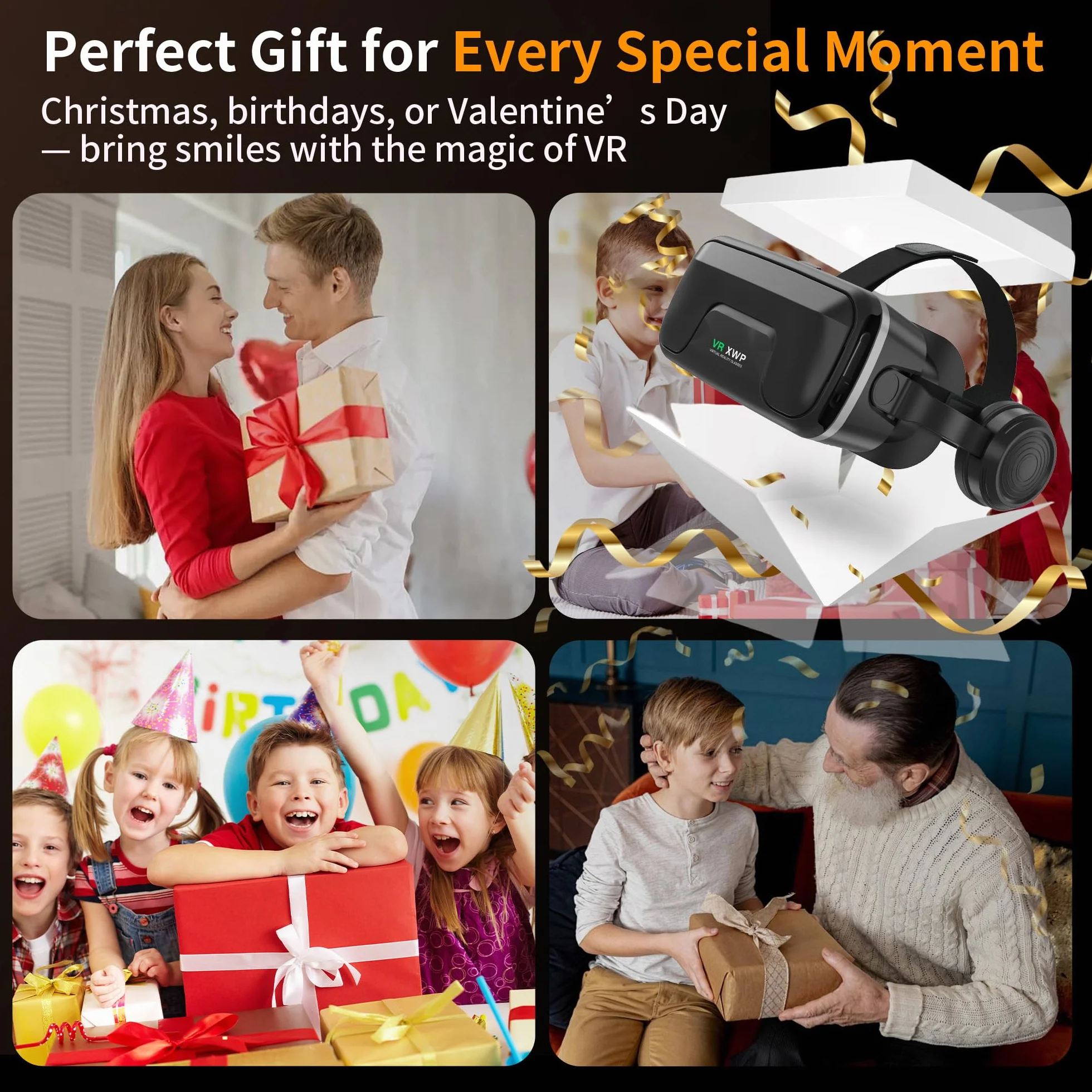 XWP Visore VR, Occhiali Per Realtà Virtuale 3D Con Cuffie, Compatibili Con iPhone & Android (4,7–7,2"), Con Lenti HD Anti Luce Blu, Per Giochi E Film, Regalo Di Compleanno Per Bambini E Famiglia